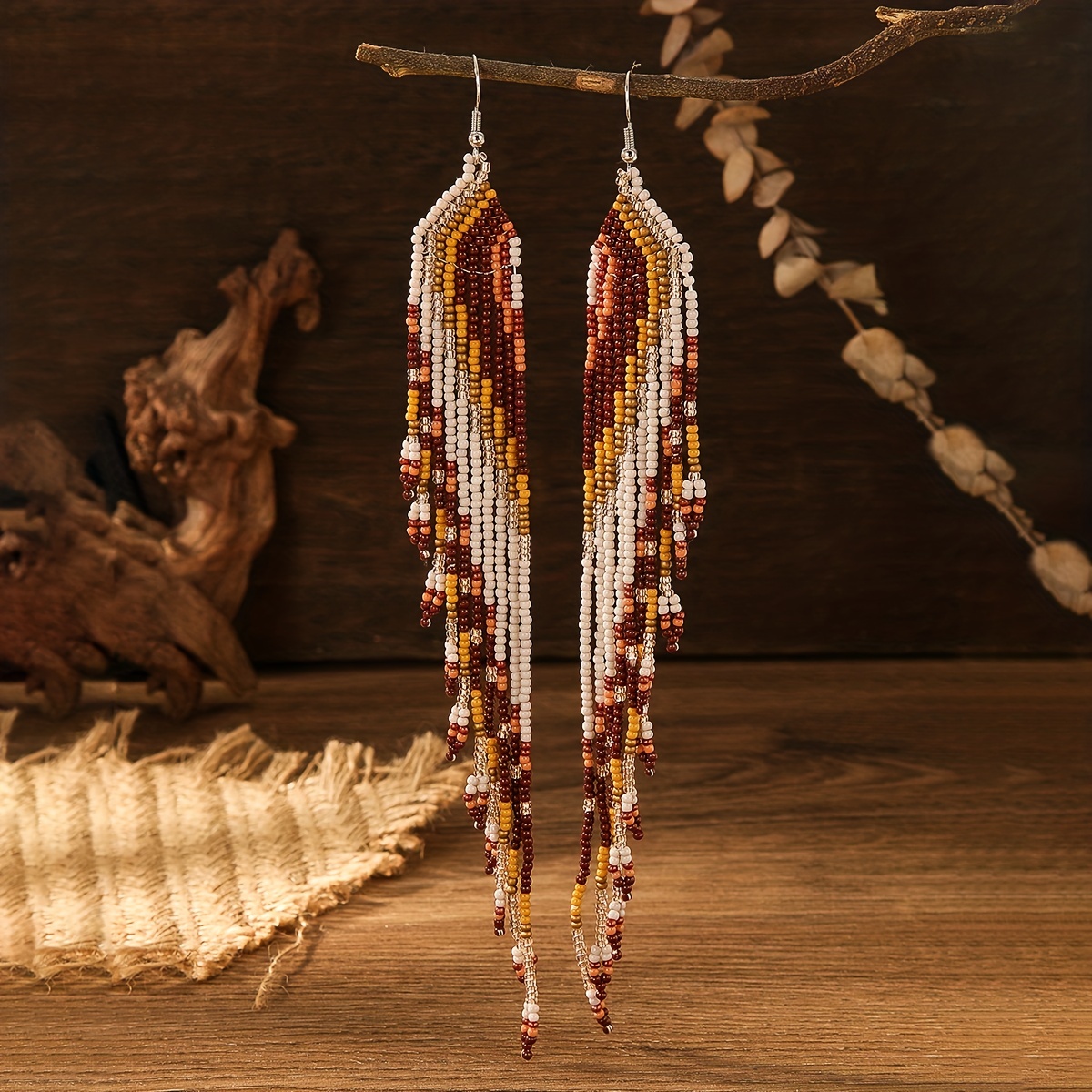 Long Tassel Earrings with Geometric Patterns