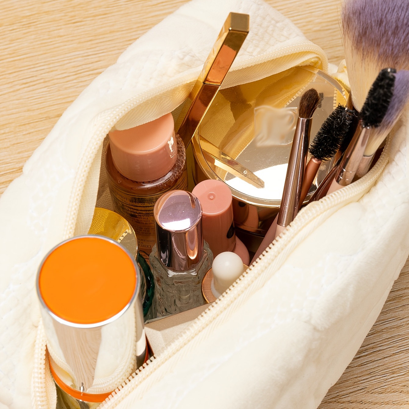 Portable Travel Cosmetic Bag Makeup Brush Storage Bag Womens Zipper Toiletry  Bag Travel Accessories, Shop On Temu And start Saving