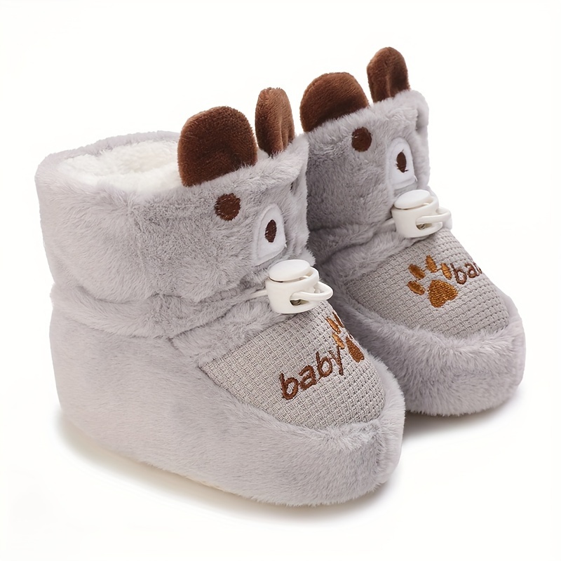 Bottes d'hiver pour bébés Douces et chaudes, en tissu pelucheux à la  cheville avec visage de pattoufées, fermeture