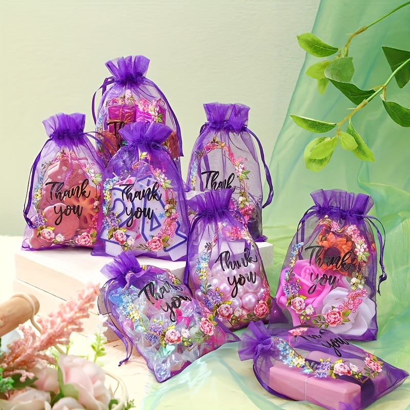 Purple Thank You Gift Bags Sheer Organza Bags Floral Small - Temu