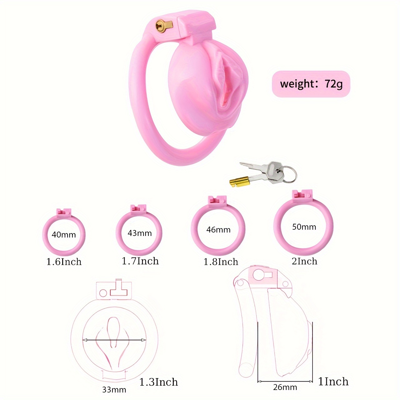 Male Penis Cage Lock Chastity Cage Lock 4 Rings Resin - Temu