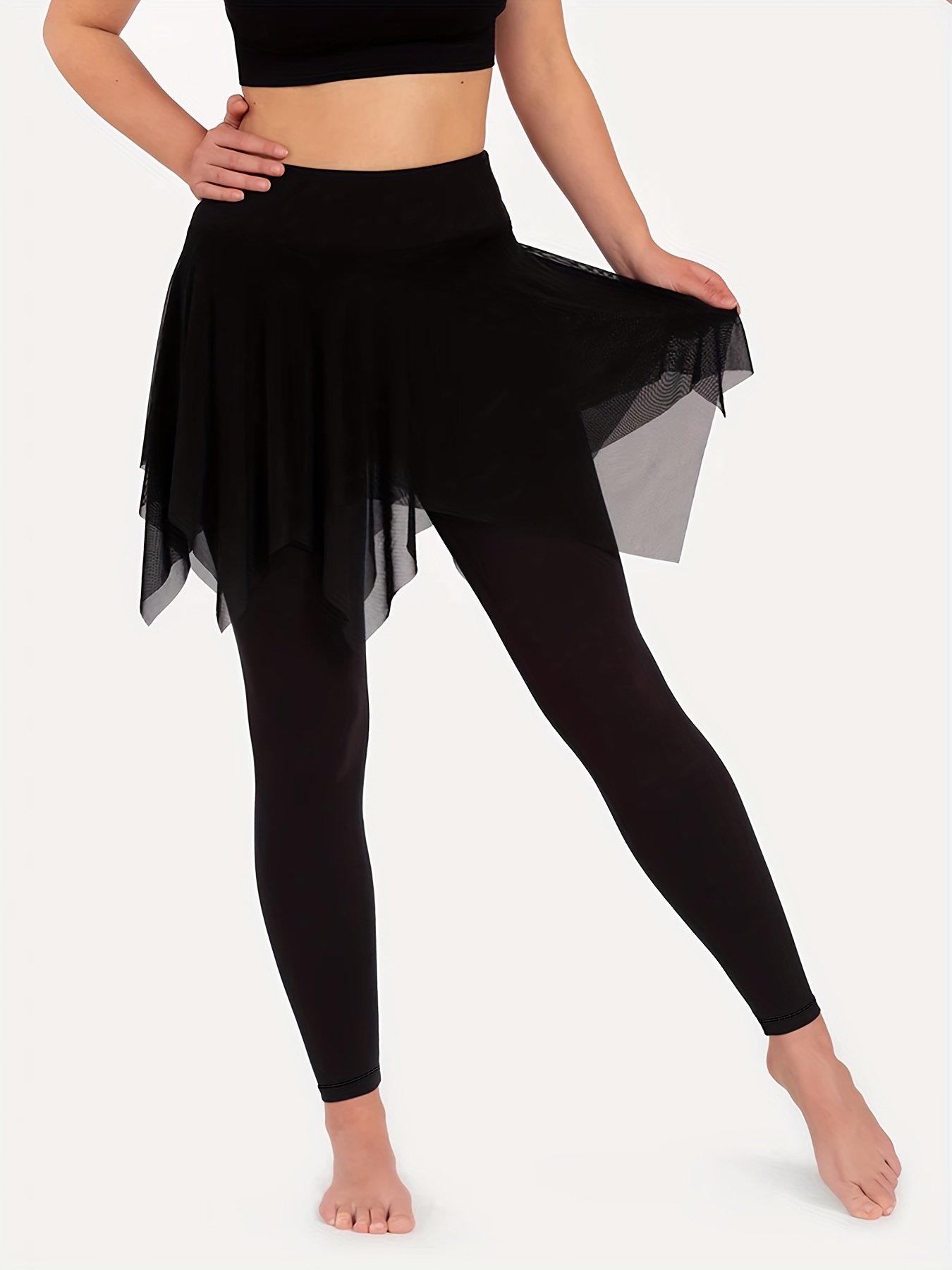 Solid Asymmetrical Trousers Skirt Dance Pants, Y2K Medium Stretch Skinny  Leggings For Spring & Fall, Women's Clothing