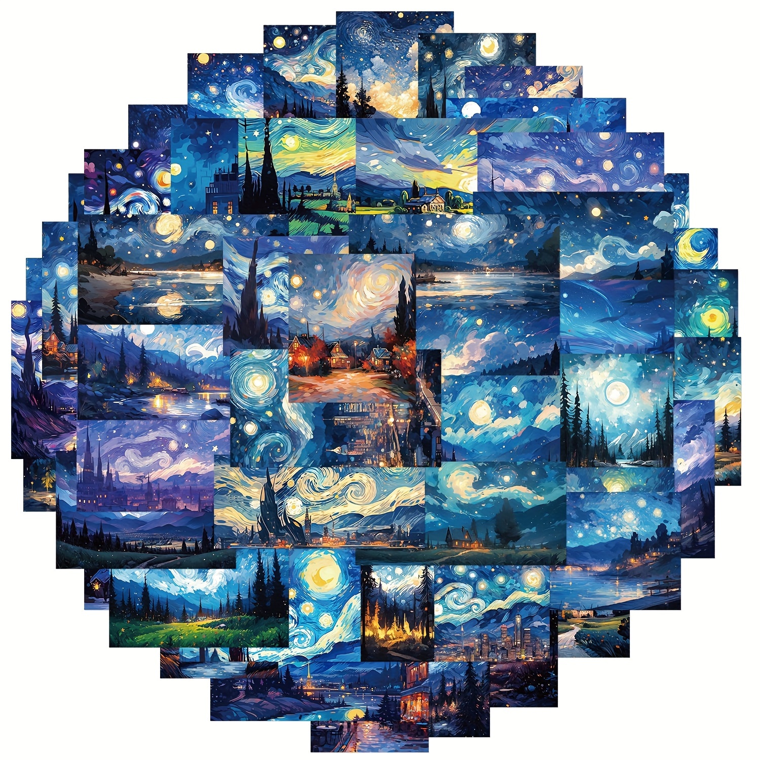 50pcs Van Gogh Oil Painting Stickers Cycling Stickers And Decals , Journaling, Laptop, Bumper, Skateboard, Water Bottles, Computer, Phone, Hard Hat, Car Stickers And Decals