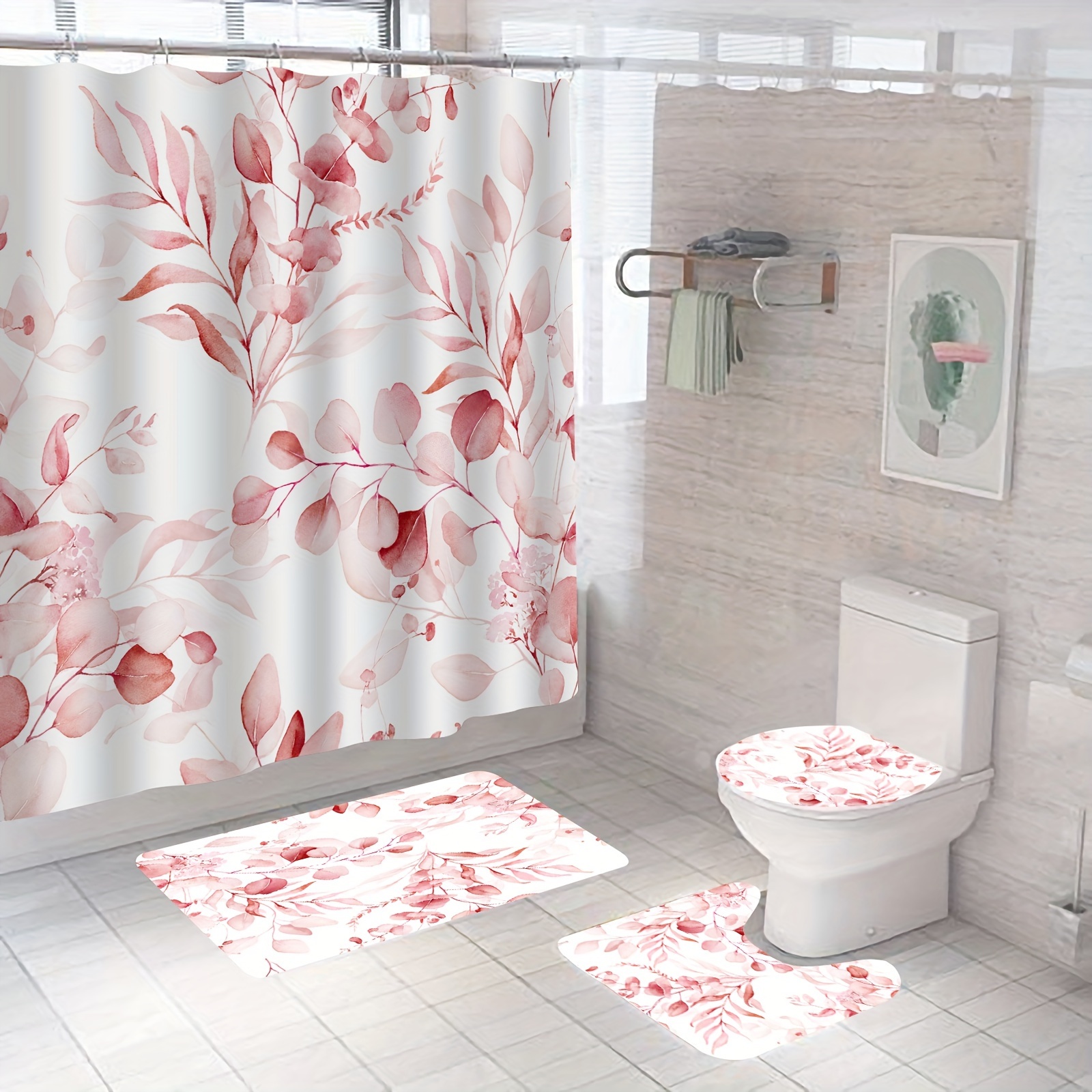 Floral Bird Leaf Pattern Shower Curtain Waterproof Bathroom - Temu