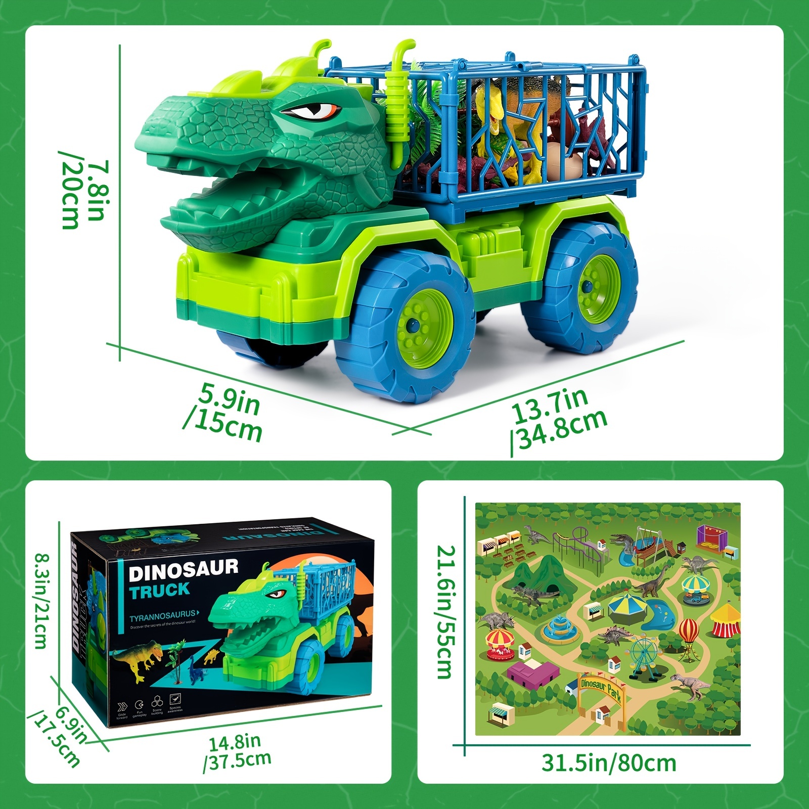 Camion jouet dinosaure pour enfants de 3 à 5 ans, camion transporteur de  tyrannosaure avec 8 figurines de dinosaures, tapis de jeu d'activité, œufs  de