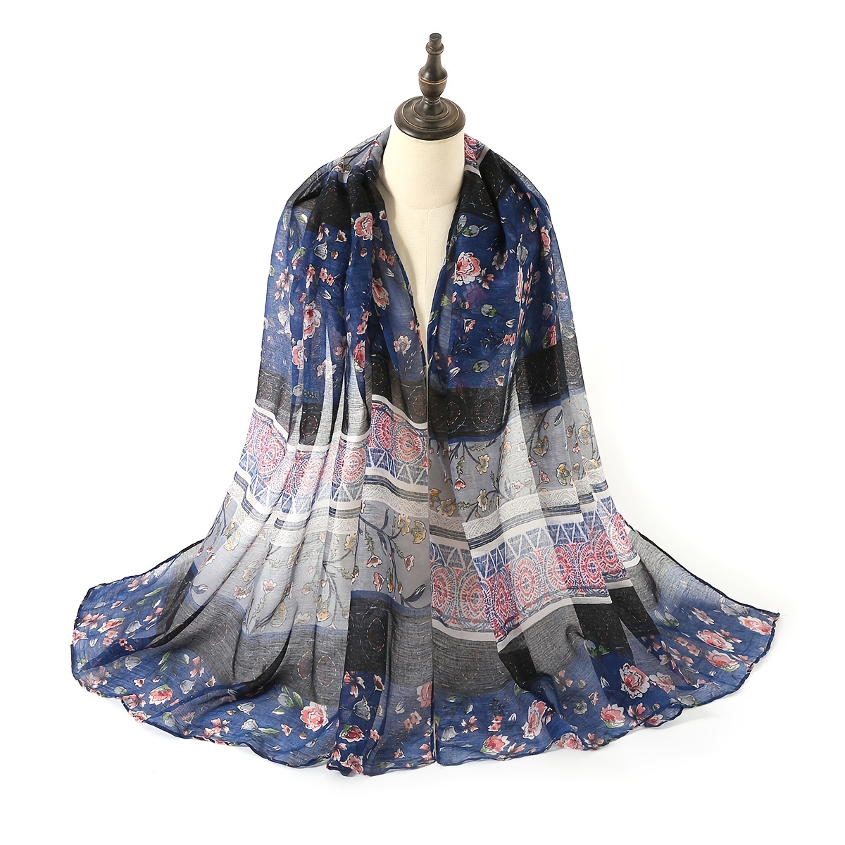Geometric Color Matching Printing Scarf Summer Fresh Small Flower Pattern  Sun Protection Shawl Vintage Breathable Women's Wrap Shawl - Temu