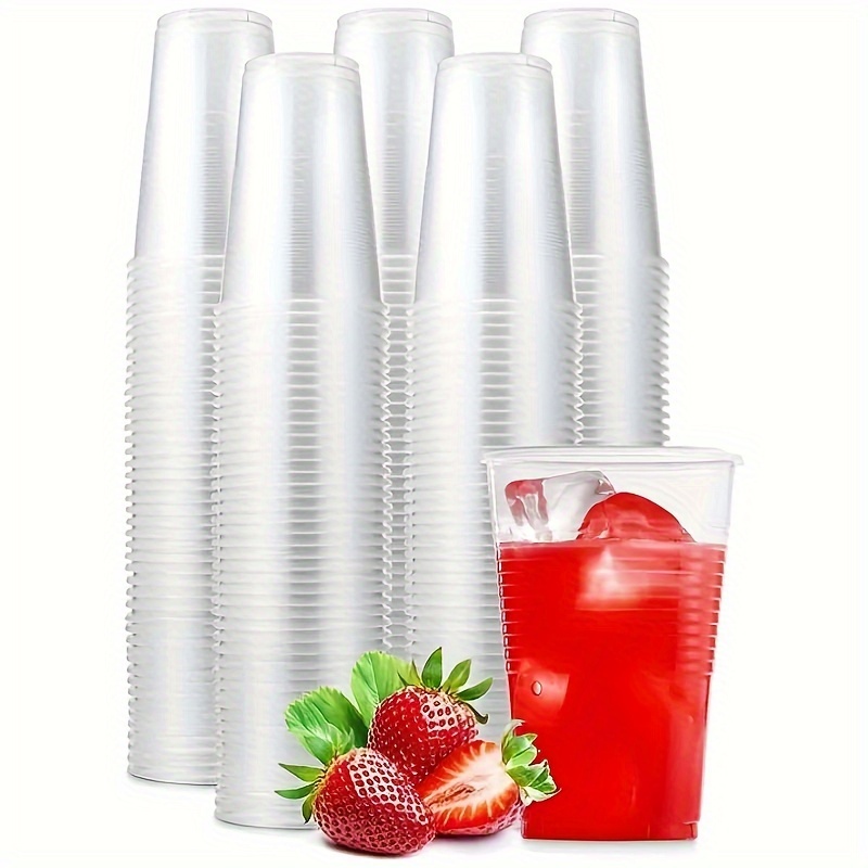 Perfect Settings 100 Pk 16 oz Hard Clear Plastic Cups | Red Foil Colored Rimmed Plastic Cups | Fancy Disposable Wedding Cups Elegant Party Cups