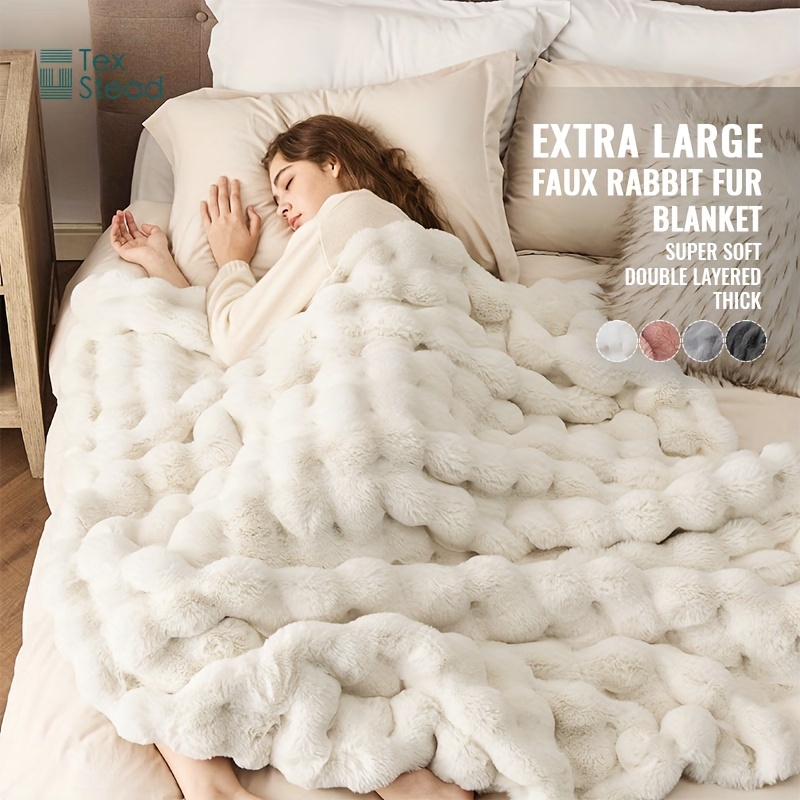 Neutral Luxury Fur Fluffy Blanket │ Super Comfortable Blankets For Bed, Cozy Winter Bed