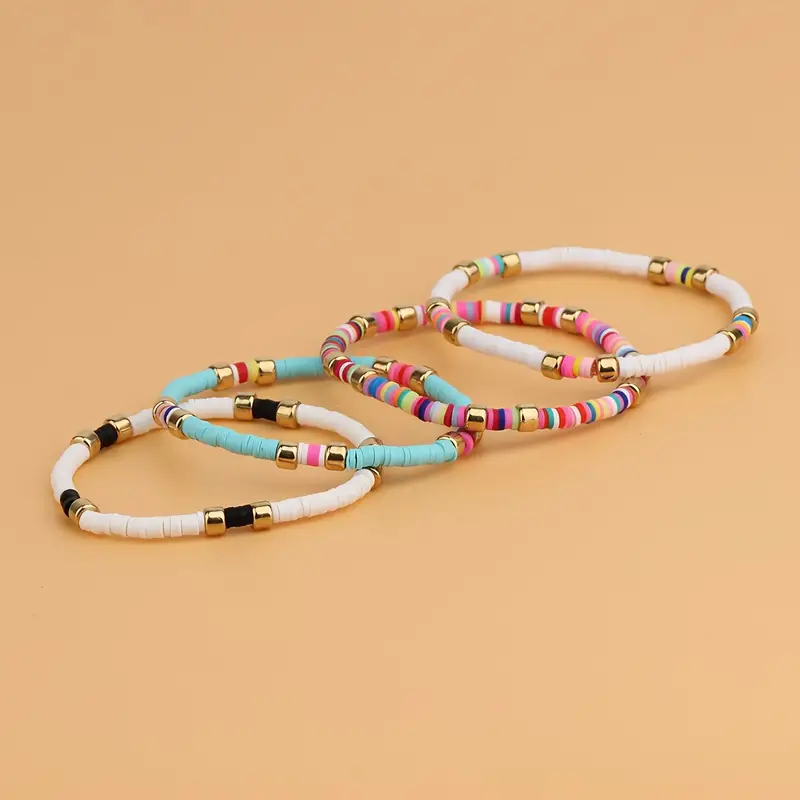 Colorful Soft Clay Beads Beaded Bracelet Set Boho Style Stackable Stretch  Friendship Hand String - Temu
