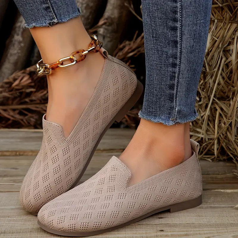 Women's Solid Color Comfy Flats Slip Soft Sole Knitted Low - Temu