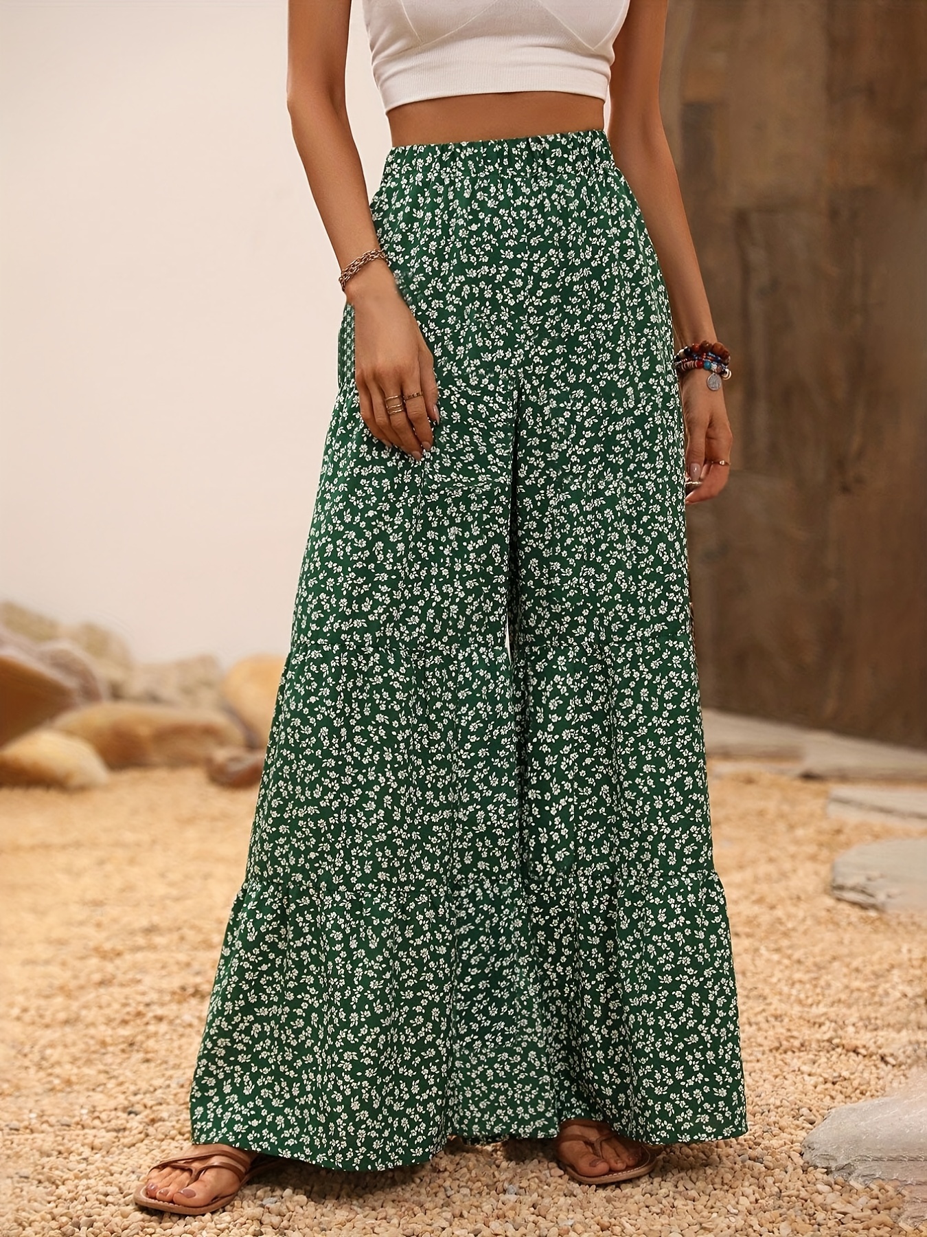 YWDJ Palazzo Pants for Women Petite Vintage High Waist High Rise Floral  Wide Leg Printed Long Pant Pants Vintage Stylish Waist Tie Wide-Leg Pants  for