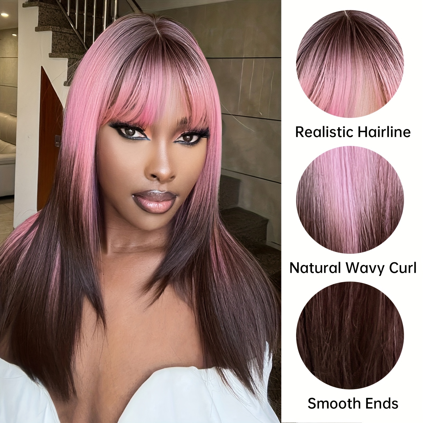 Pink Long Front Simple Sleek Hair