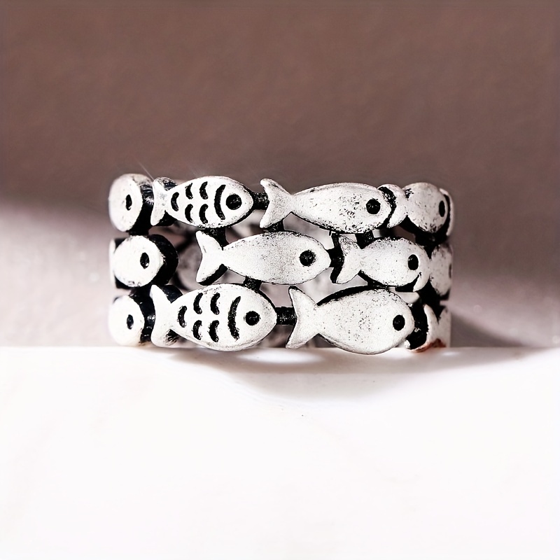 Cute Fish Band Ring Silver Plated Delicate Carving Craft - Temu Canada