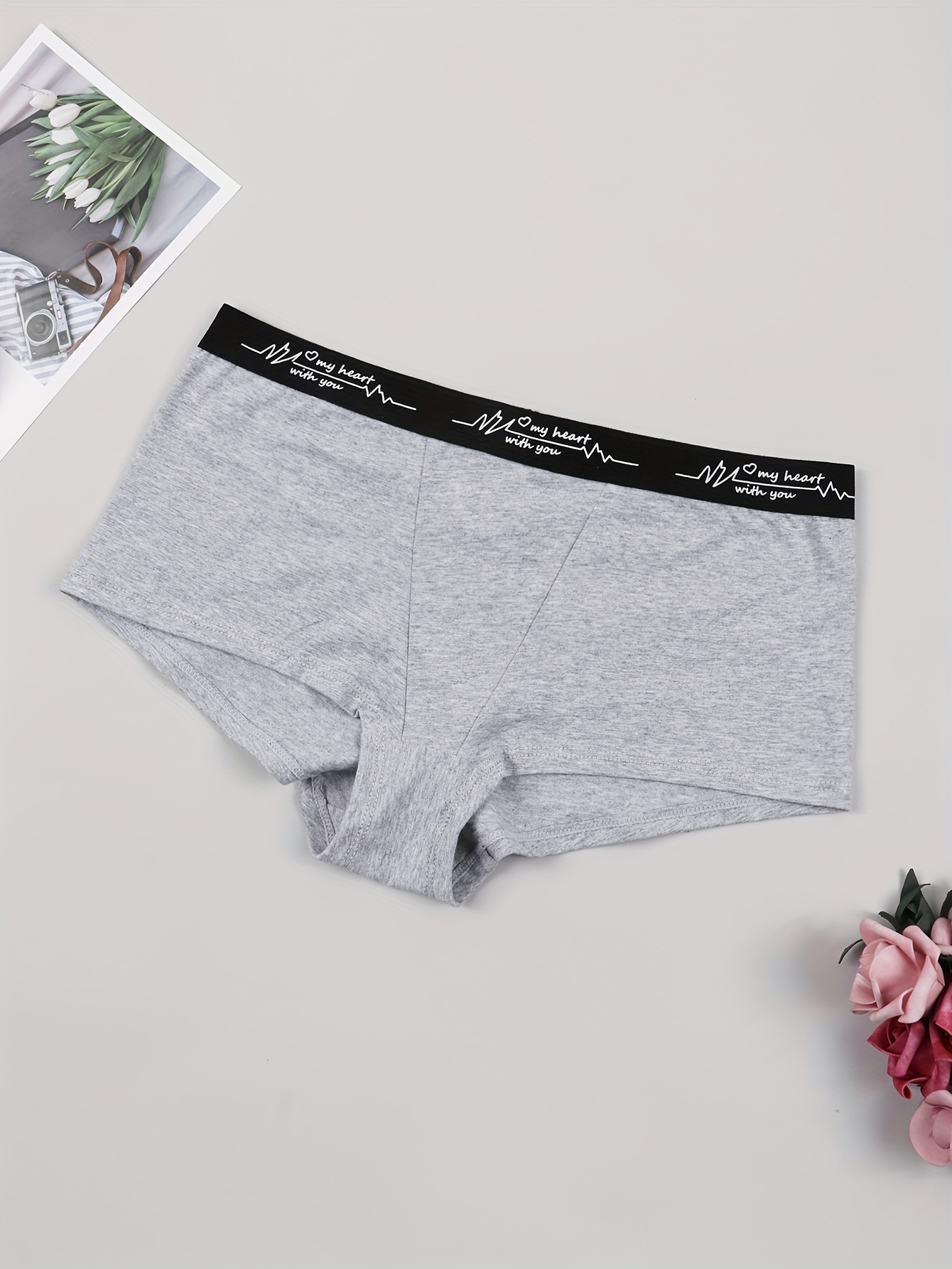 Letter Print Boyshort Panties Soft Comfortable Stretch - Temu Saudi Arabia