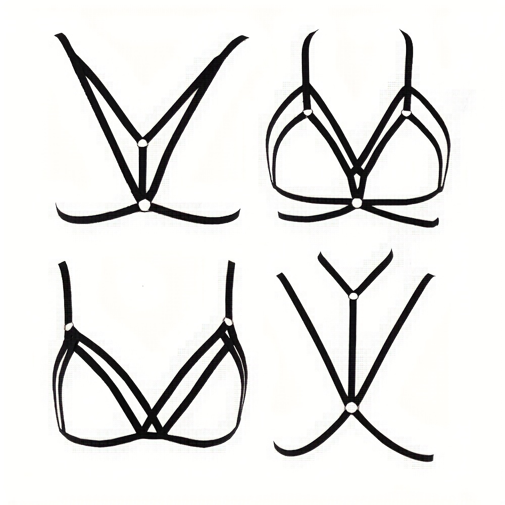  4 Pieces Women Harness Strappy Hollow Out Cross Elastic Cage Bra  Cupless Bra Body Lingerie for Ladies Girls (Black): Clothing, Shoes &  Jewelry