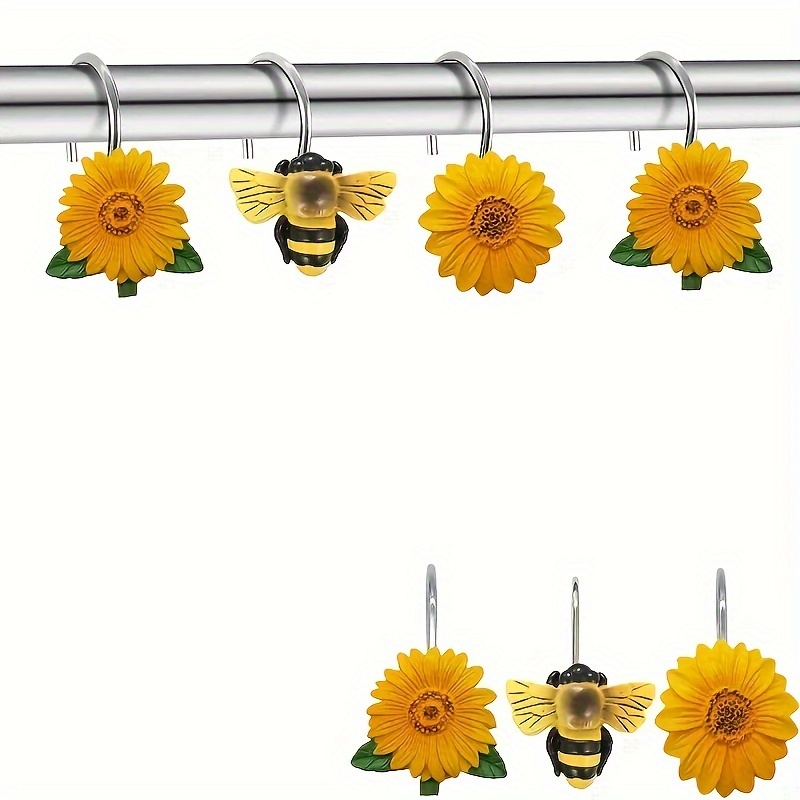 Resin Bee Sunflower Shower Curtain Hooks, Decorative Shower Curtain Hooks,  Sun Flower Shower Curtain Hooks, Curtain Hooks, Bathroom Accessories, Other  Hooks Adhesive Hooks - Temu Canada