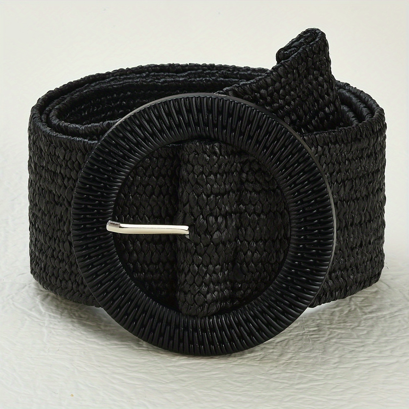 Boho Braided Straw Belt with Classic Round Buckle