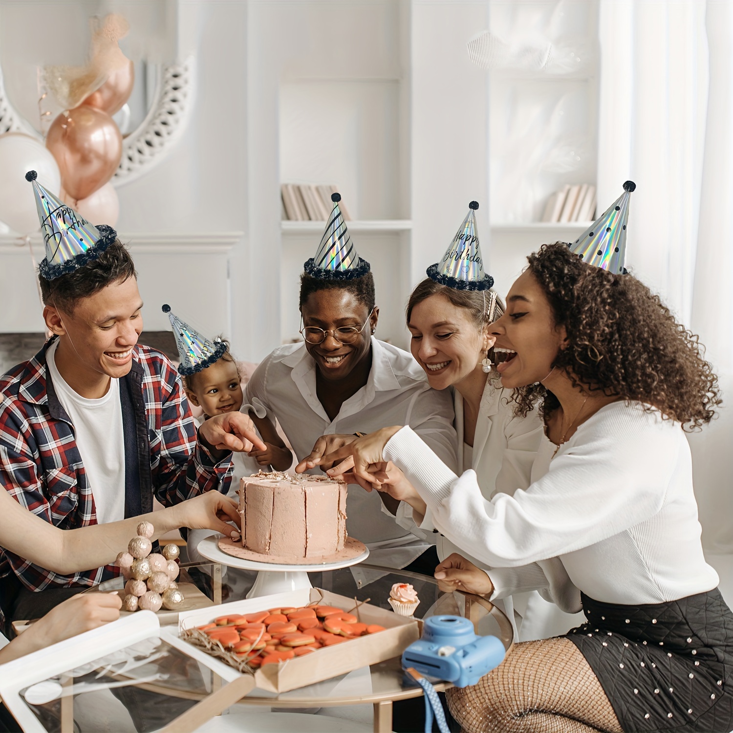 Birthday Party Cake Hats Laser Ribbon Fluffy Balls Birthday Temu