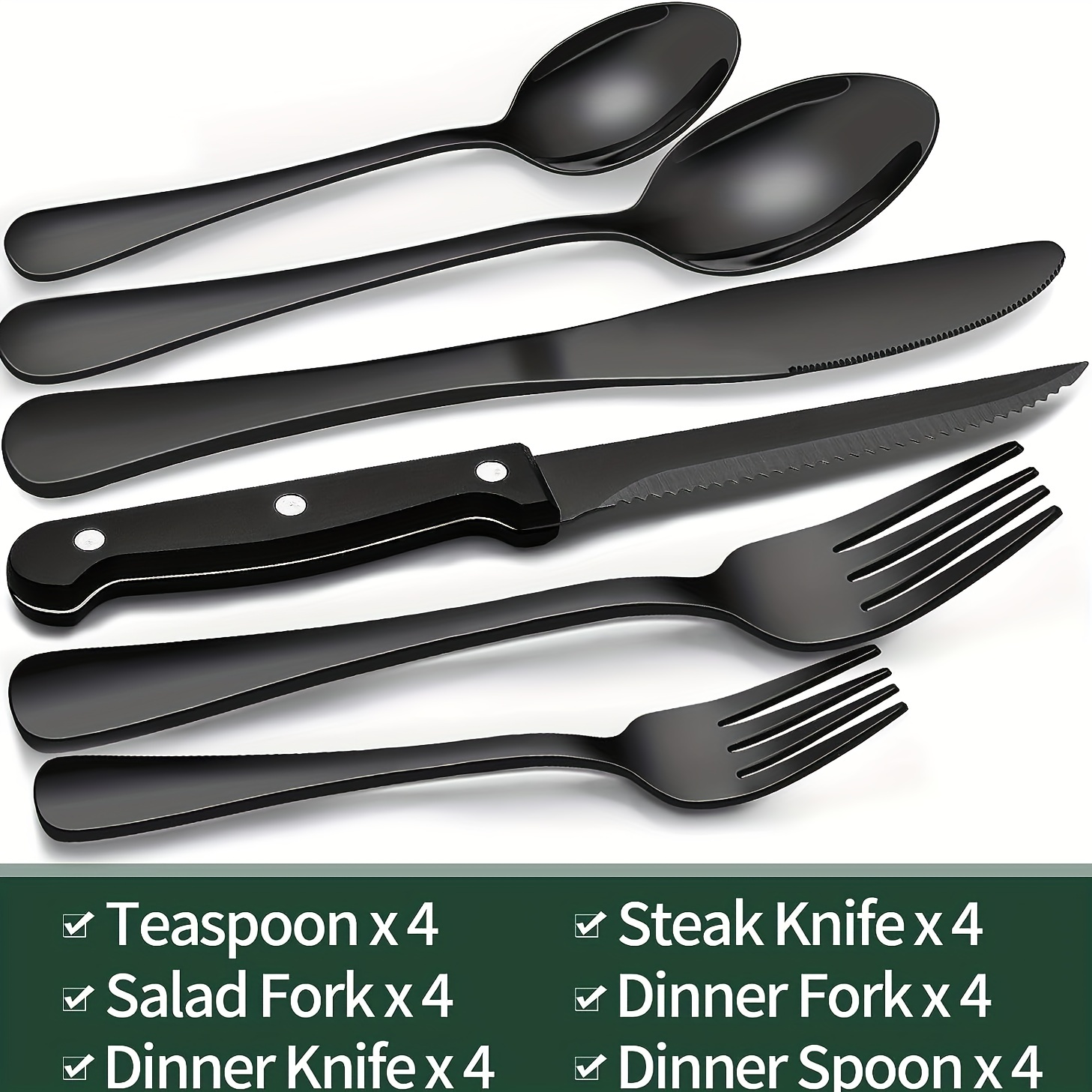 Black Silverware Set Stainless Steel Cutlery Set Includes - Temu