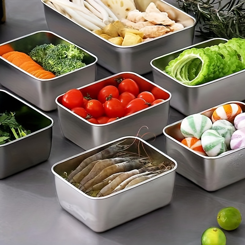 1pc Stainless Steel Porter Plate, Kitchen Food Portion Box With Lid,  Canteen Vegetable Platter