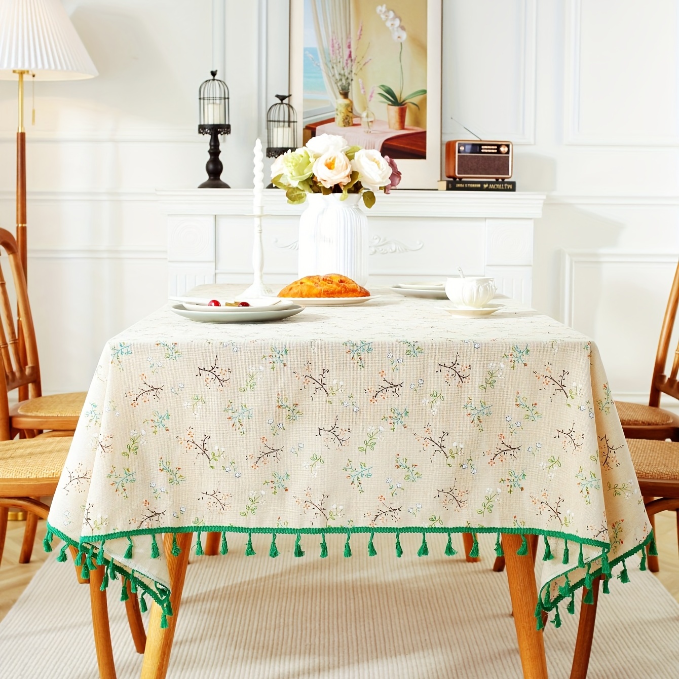 Linen Tablecloth With Tassel Household Stain Resistant - Temu