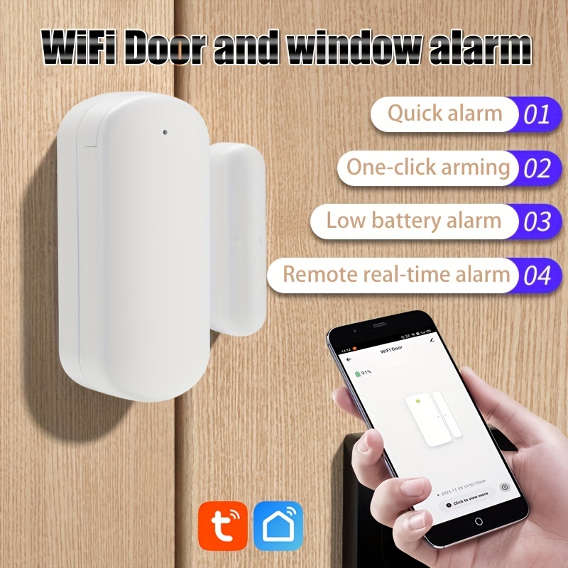  Sensor WiFi para puerta y ventana: sensor de contacto  inalámbrico con alertas de notificación de aplicaciones gratuitas, sensor  de puerta inteligente para sistema de alarma y automatización inteligente  del hogar, compatible