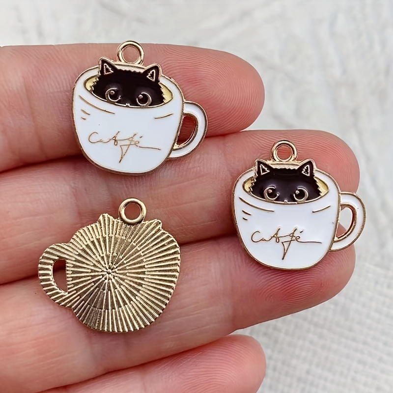 10pcs Enamel Cat Charms DIY Jewelry Making Animal Charms Pendants