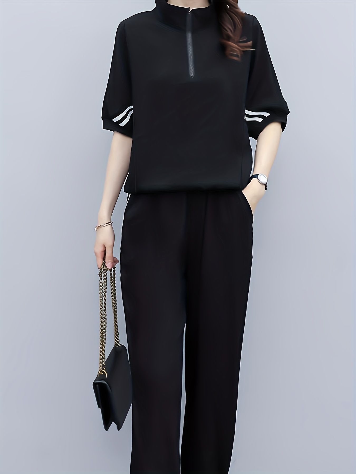 Vertical Lines Striped Twill High Waist Front Zip Pants