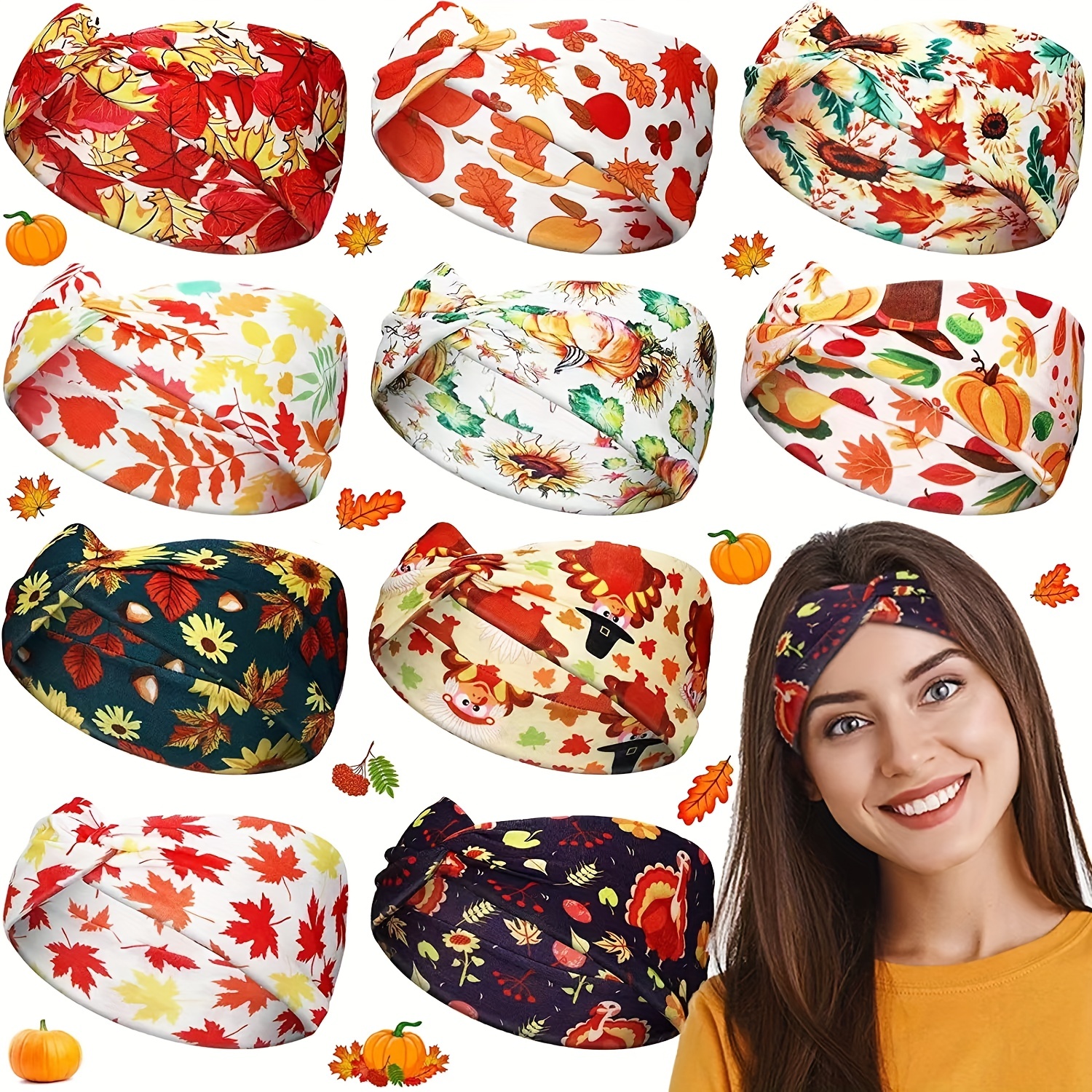 Maple Print Headband Criss Cross Headdress Pumpkin Sunflower - Temu
