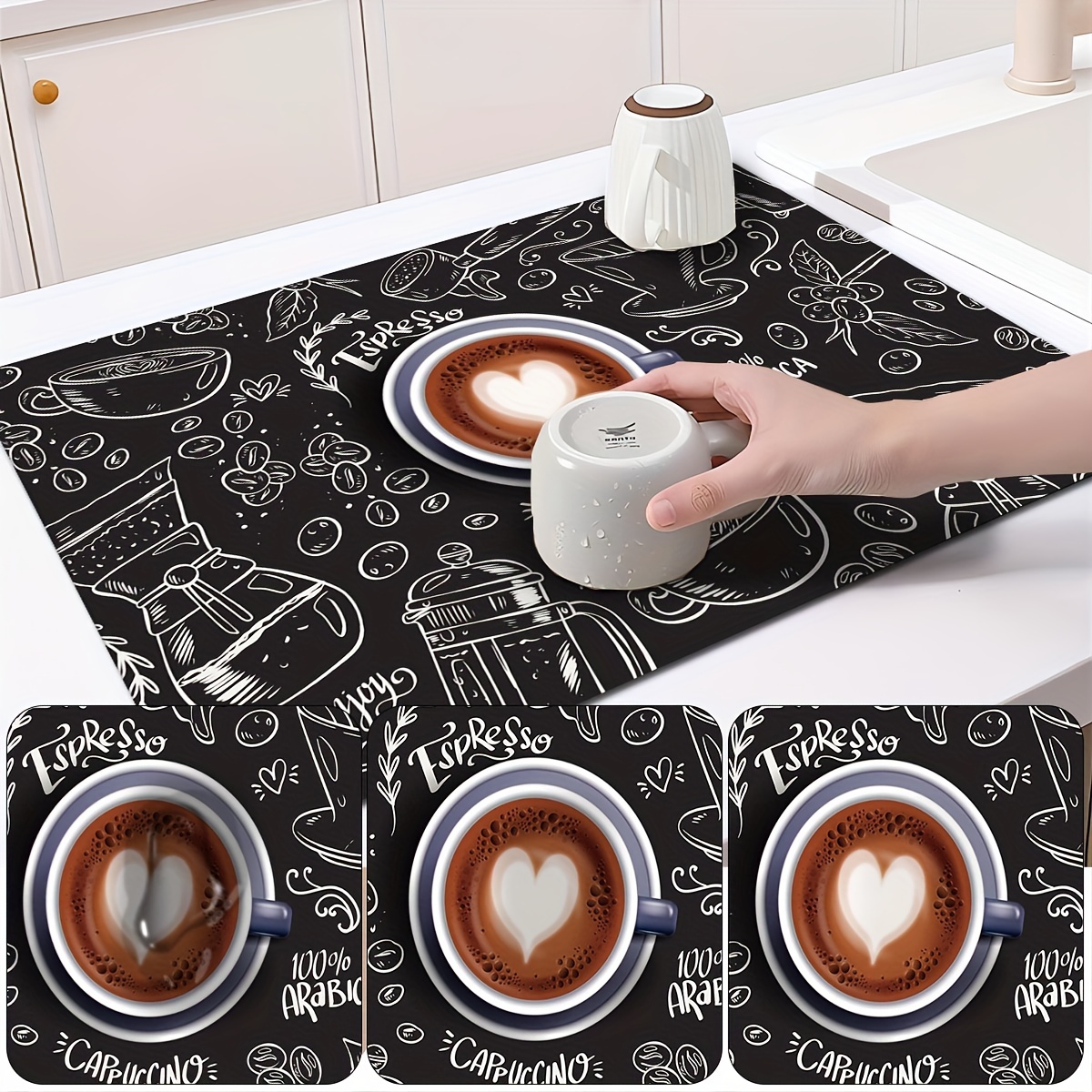 Retro Coffee Patterns, Moisture-proof Absorbent Coffee Pads, Rubber  Absorbent Dishwashing Pads, Kitchen Placemats, Kitchen Counters And Perfect  Accessories For Coffee Machines Coffee Bar Accessories Home Decor Room  Decor - Temu