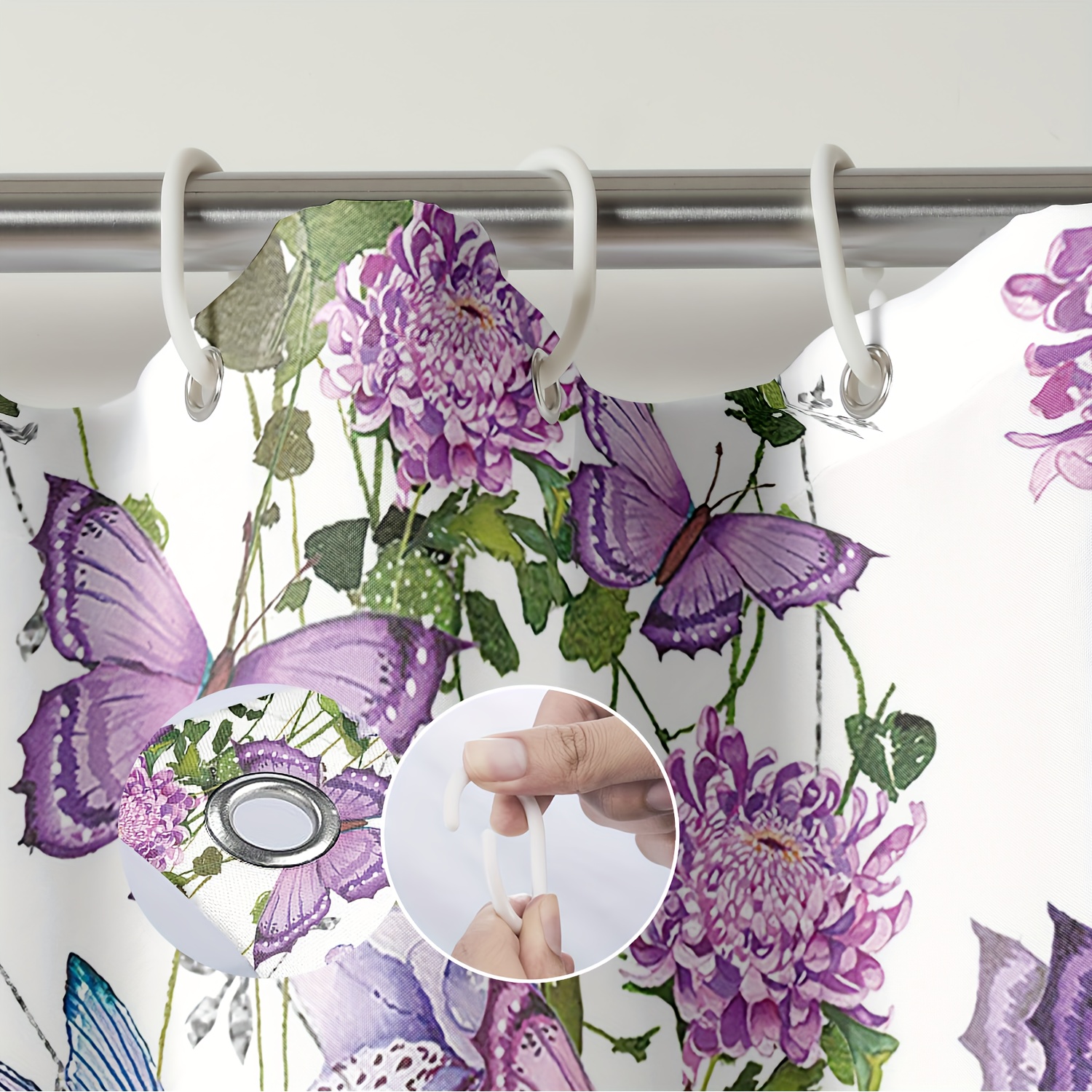 Lavender Print Shower Curtain Set Bath Mats Rugs Flowers Bathroom