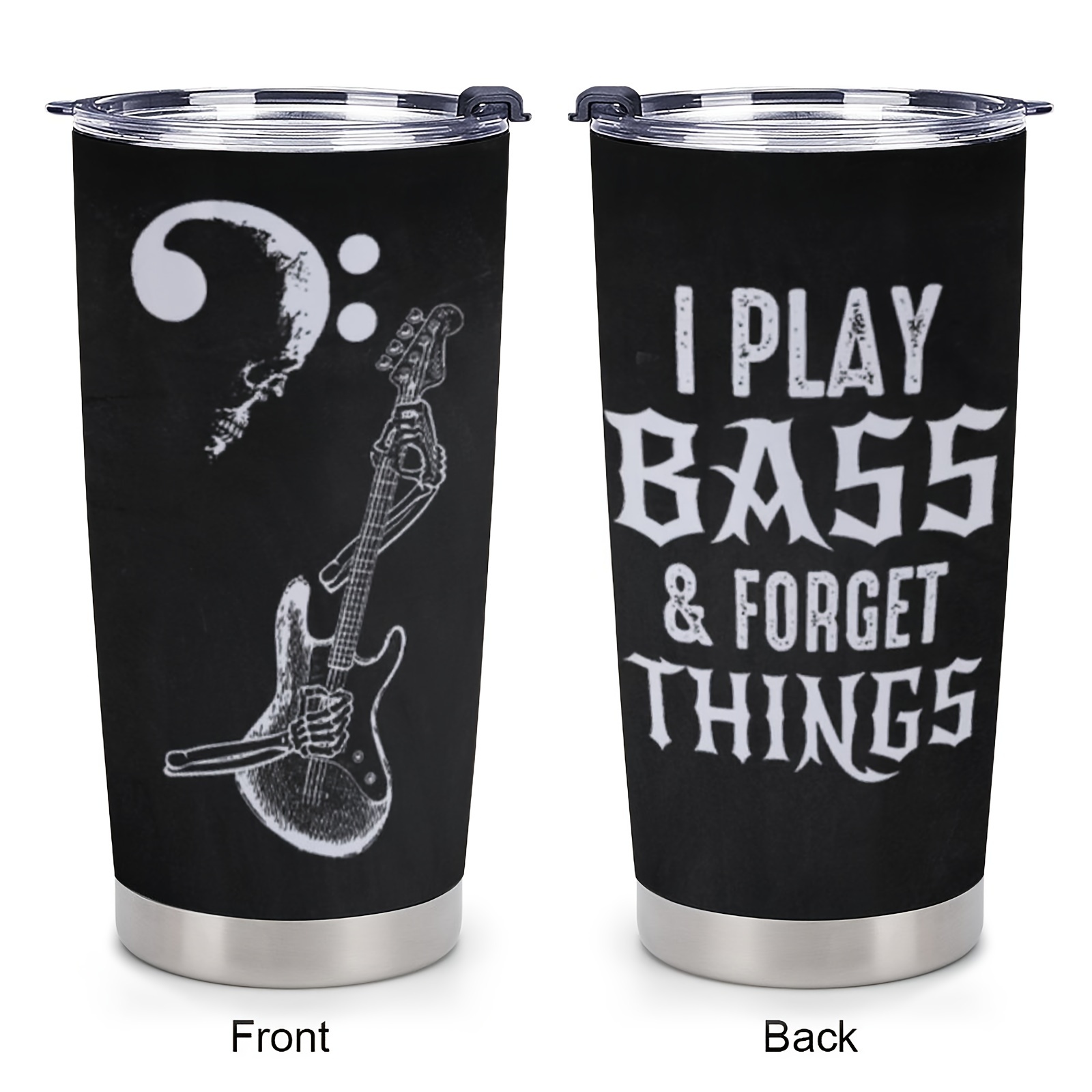 

1pc 20oz, Gifts For Men, Dad, Husband, Friends, Birthday, Fathers Gifts, Skull Playing Guitar Print Tumbler Cup, Insulated Travel Coffee Mug With Lid