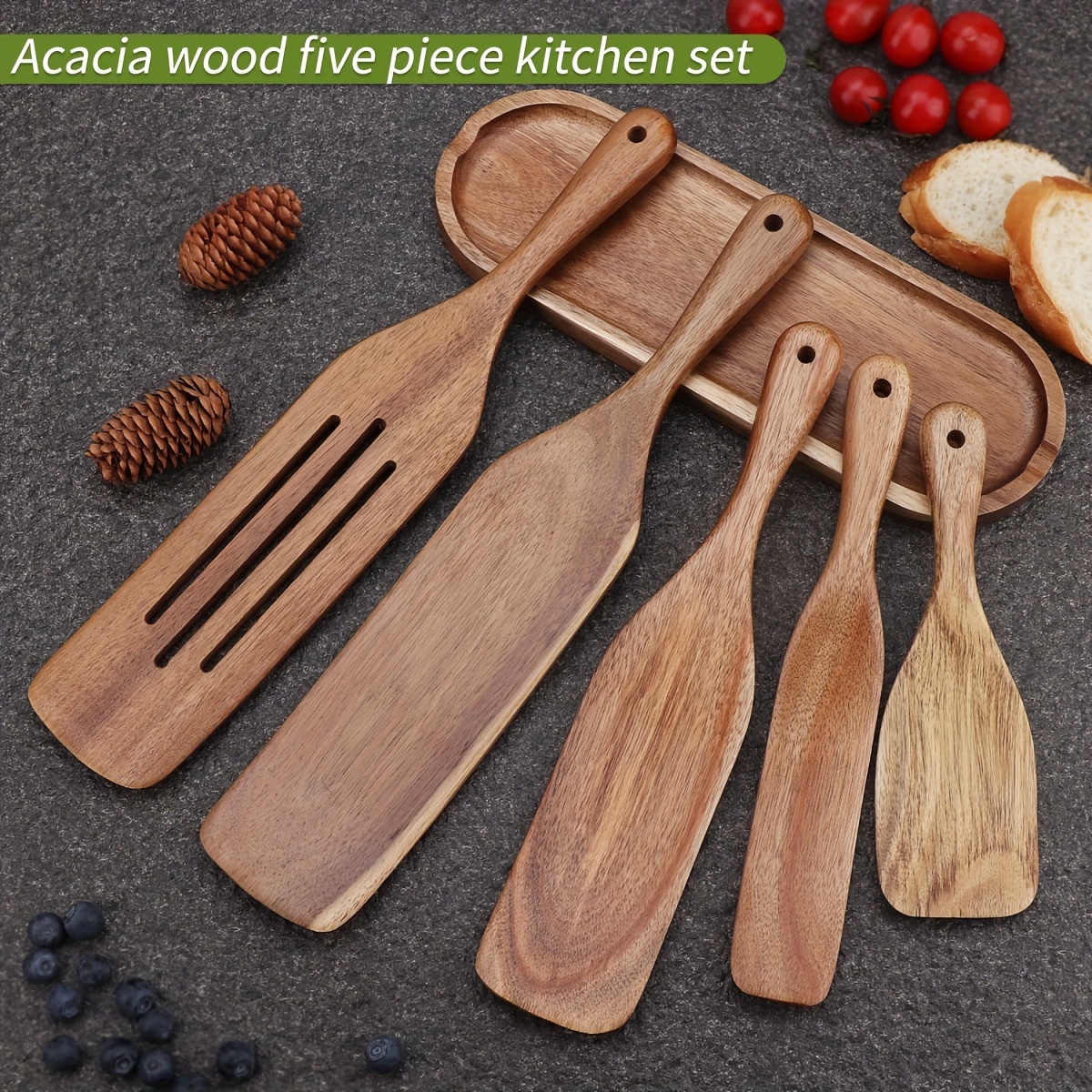 Wooden Spurtle Kitchen Set made With Acacia 5 Piece Set 