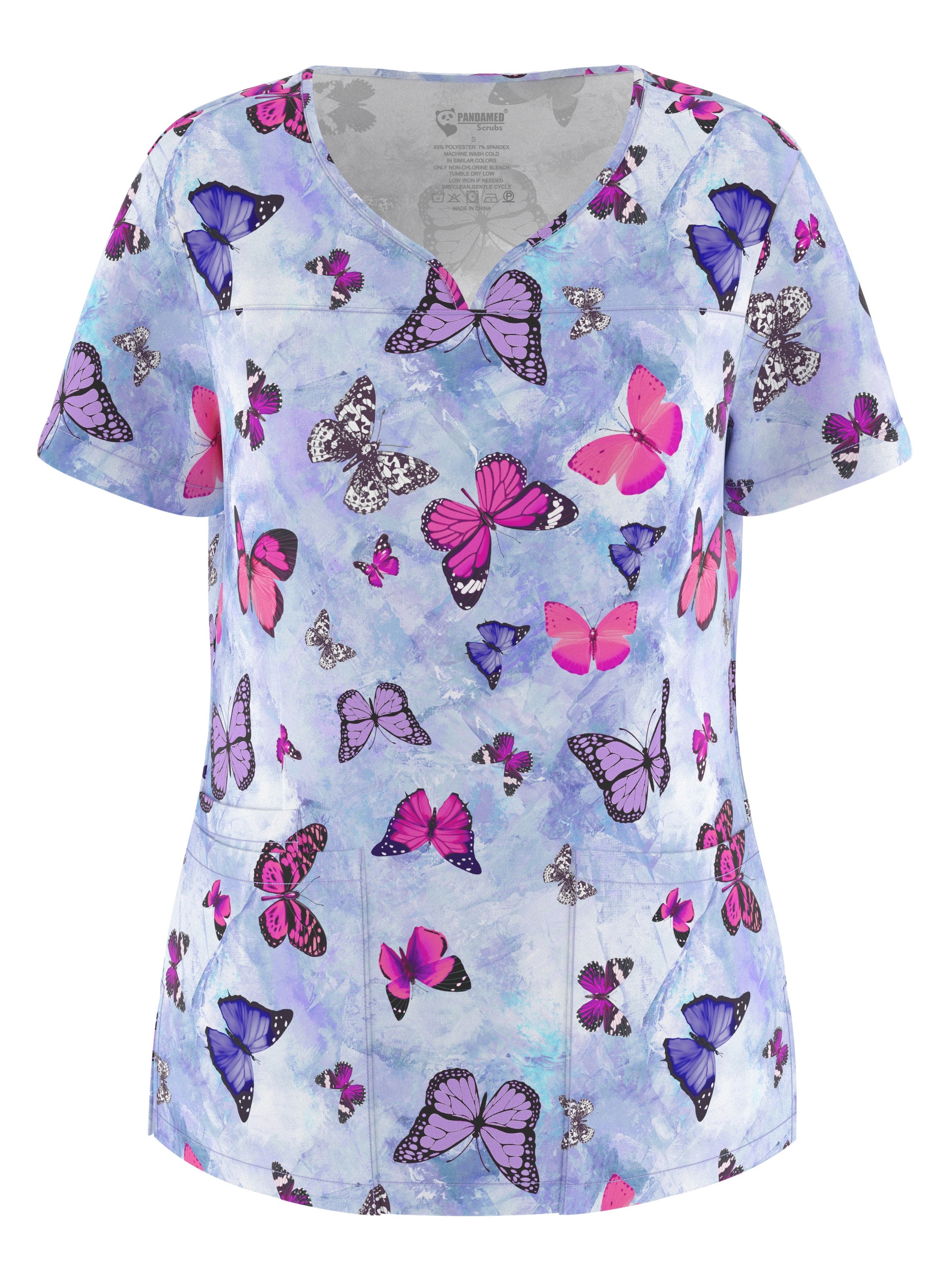 Butterfly Print Stretchy Scrubs Top Comfortable Functional - Temu