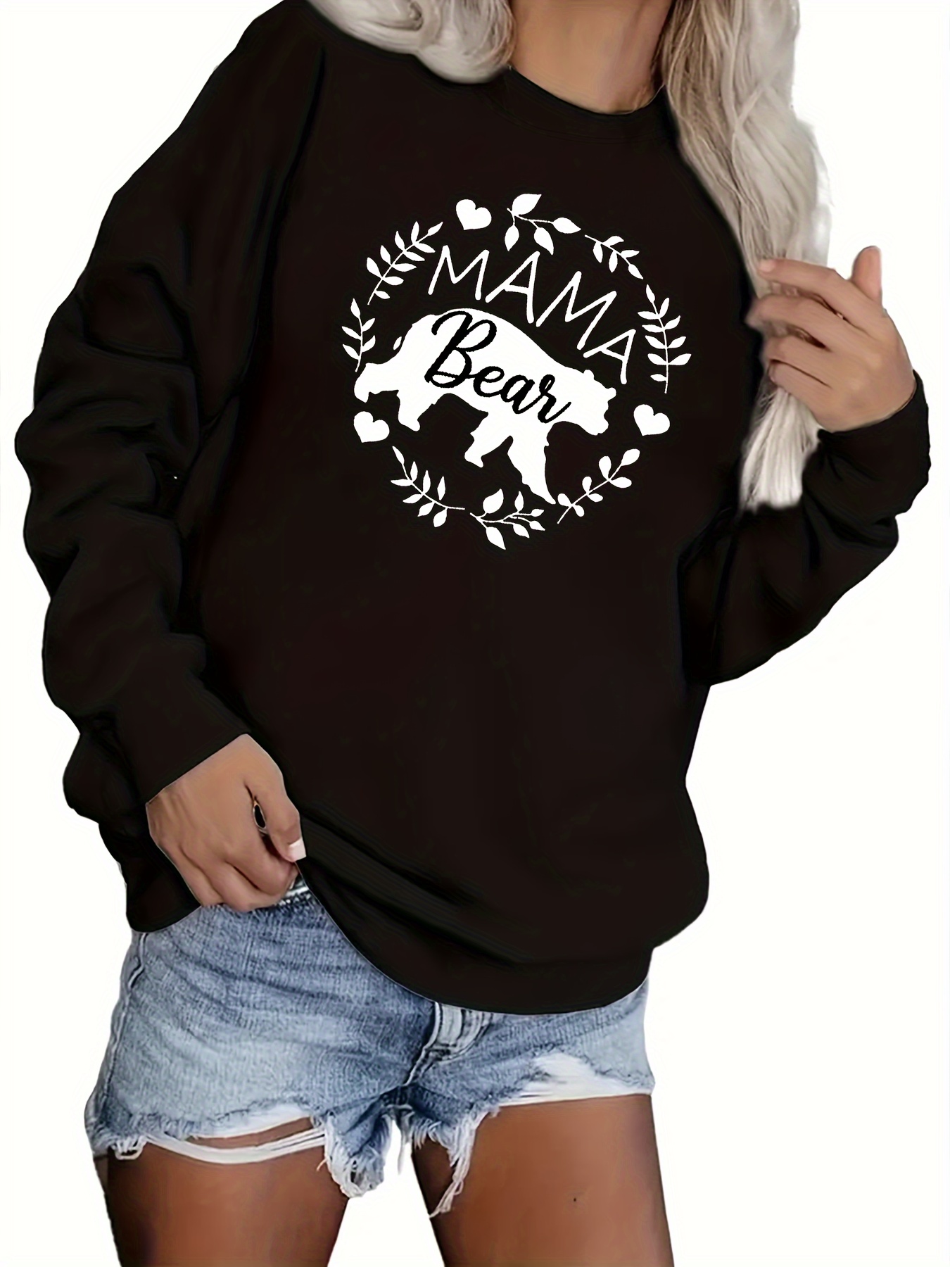 Mama Bear Print Sweatshirt Casual Long Sleeve Crew Neck Temu Canada