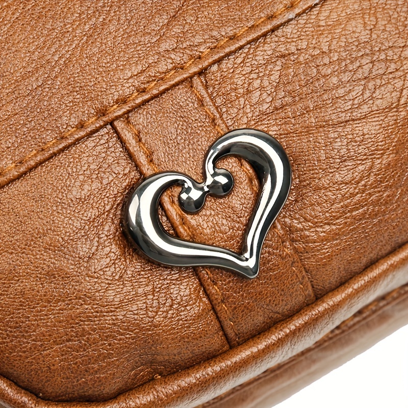 Heart Decor Crossbody Bag, Women's Multi Pocket Purse, Fashion Pu