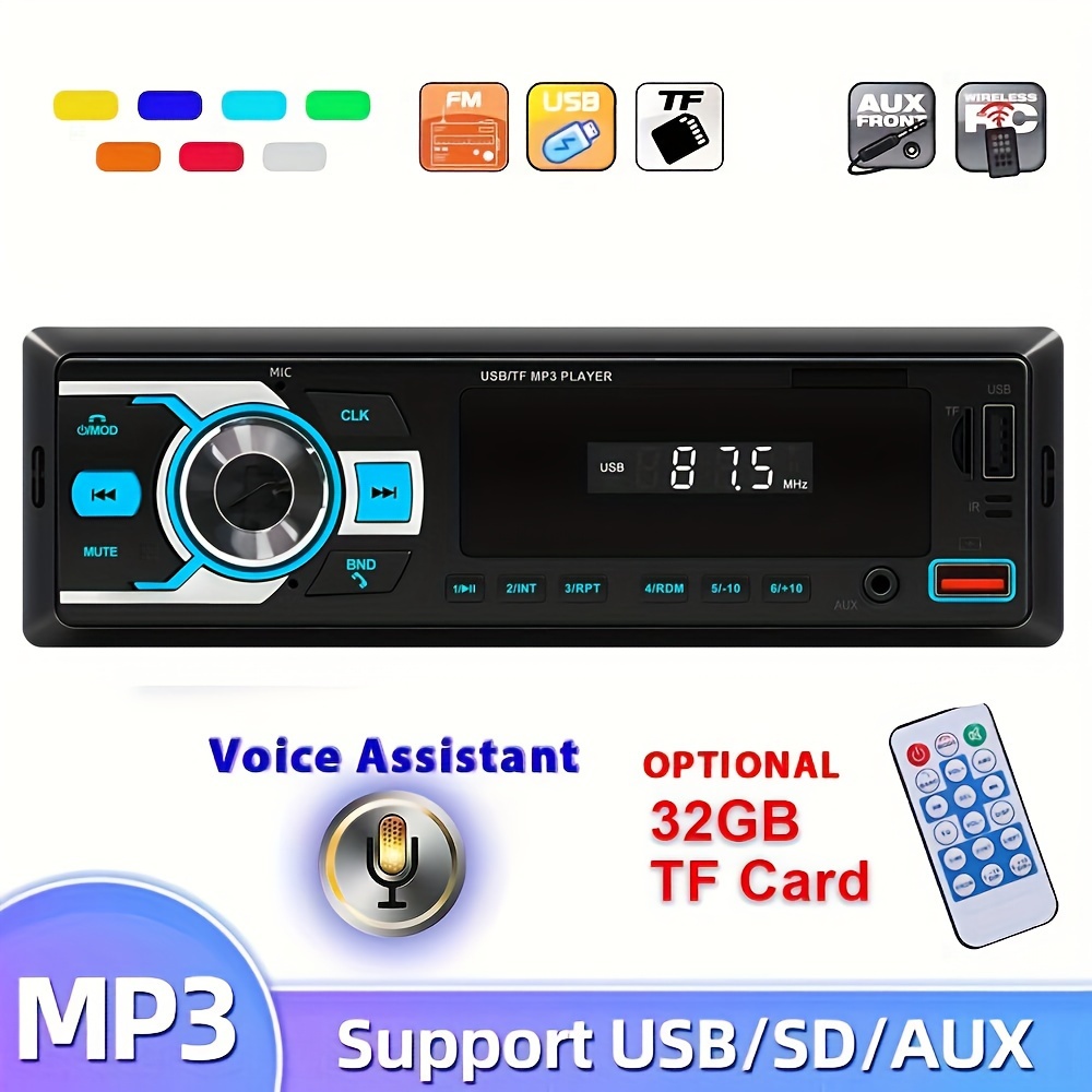 PolarLander Radio de coche 1 DIN 12V FM MP3 Bluetooth Autoradio Bluetooth  manos libres llamada en el tablero estéreo de coche incorporado con dos