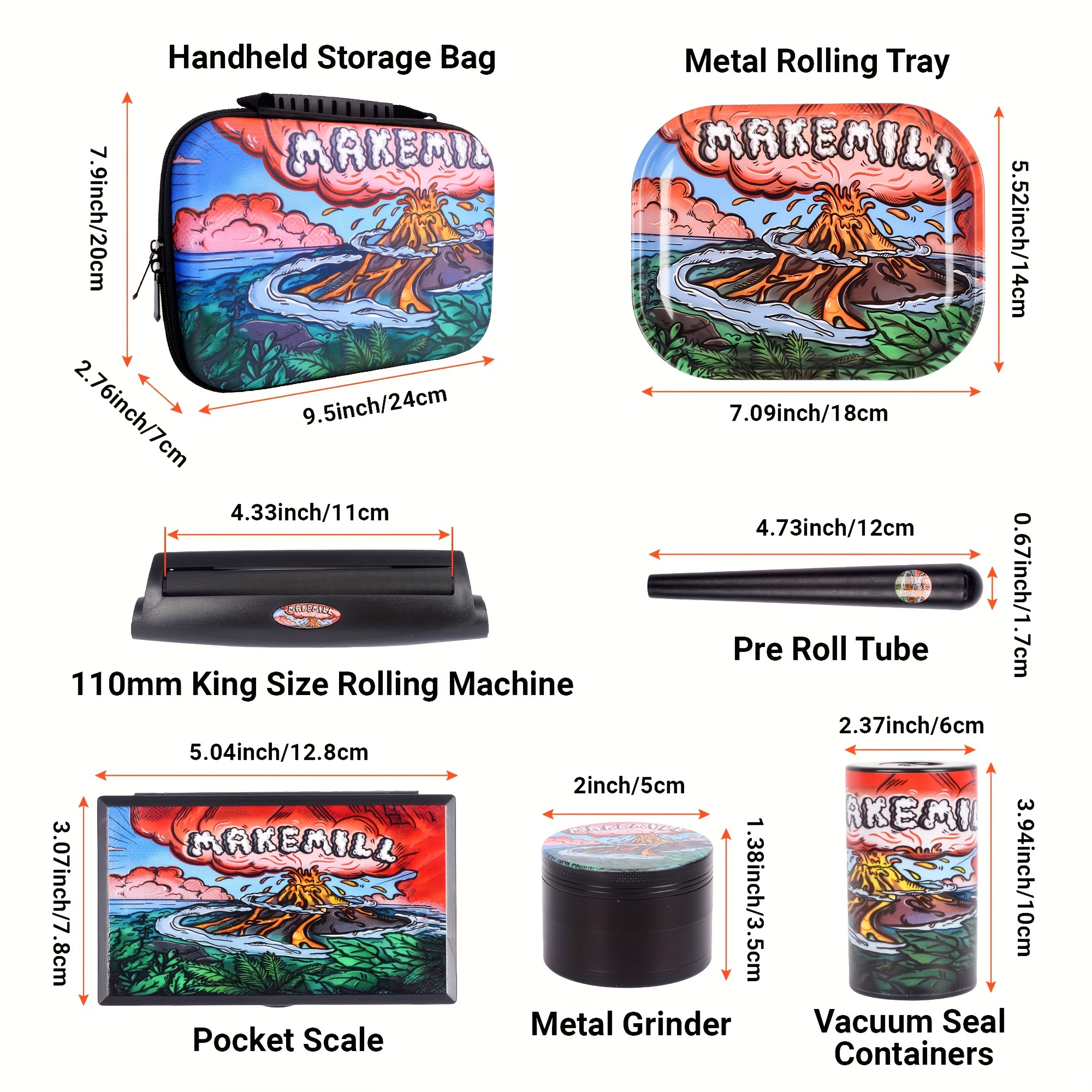 Travel Smoking Kit 7pc w/ Leather Case & Box-T.Kit