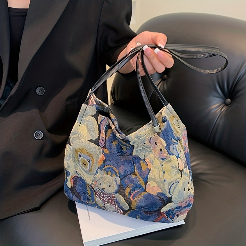 Women's Cartoon Graffiti Bear Printed Leather Shoulder Bag