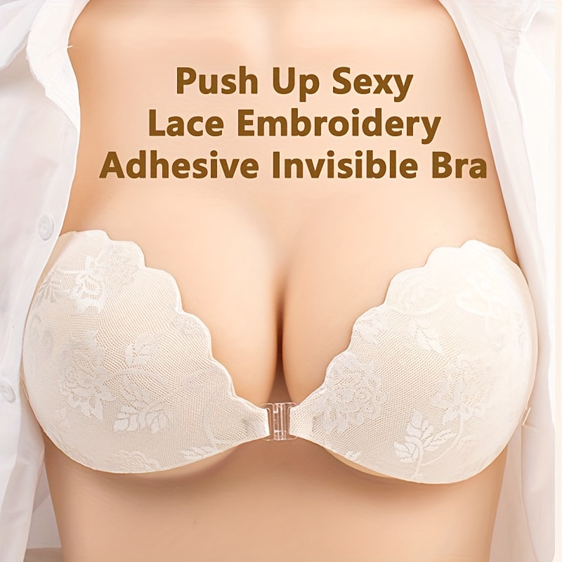 Women Self Adhesive Bra Strapless Lace Invisible Stick Gel Nipple Cover  Push Up