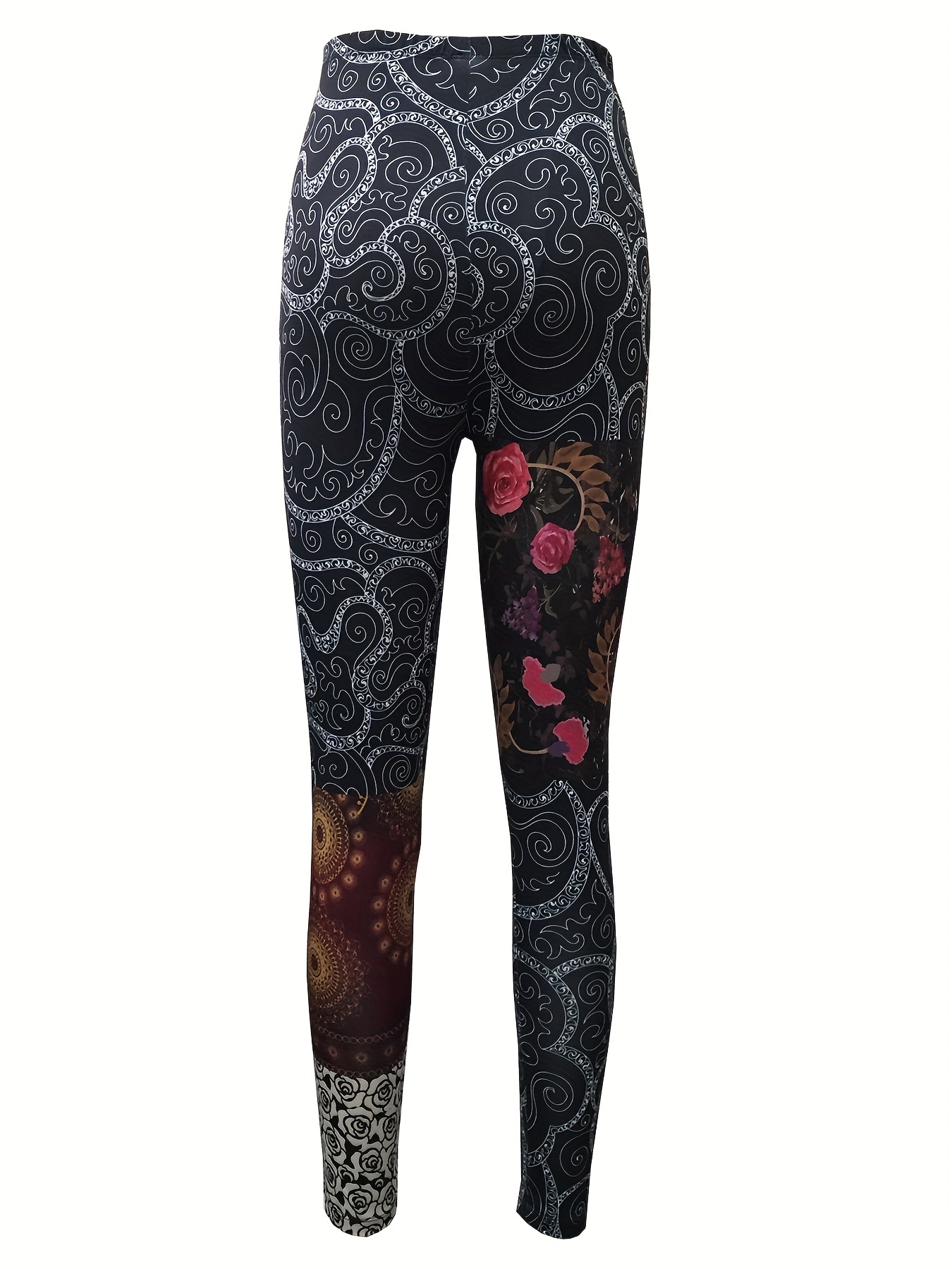 Floral Print Skinny Leggings Casual Elastic Waist Stretchy - Temu Canada