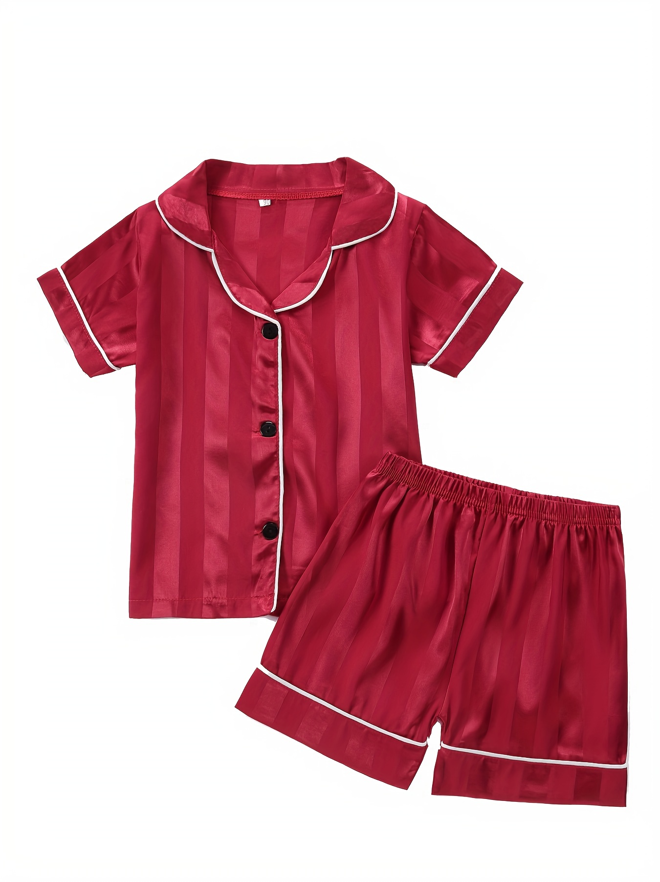 Kid's Jacquard Pajamas Button Front Top Shorts Set Comfy - Temu