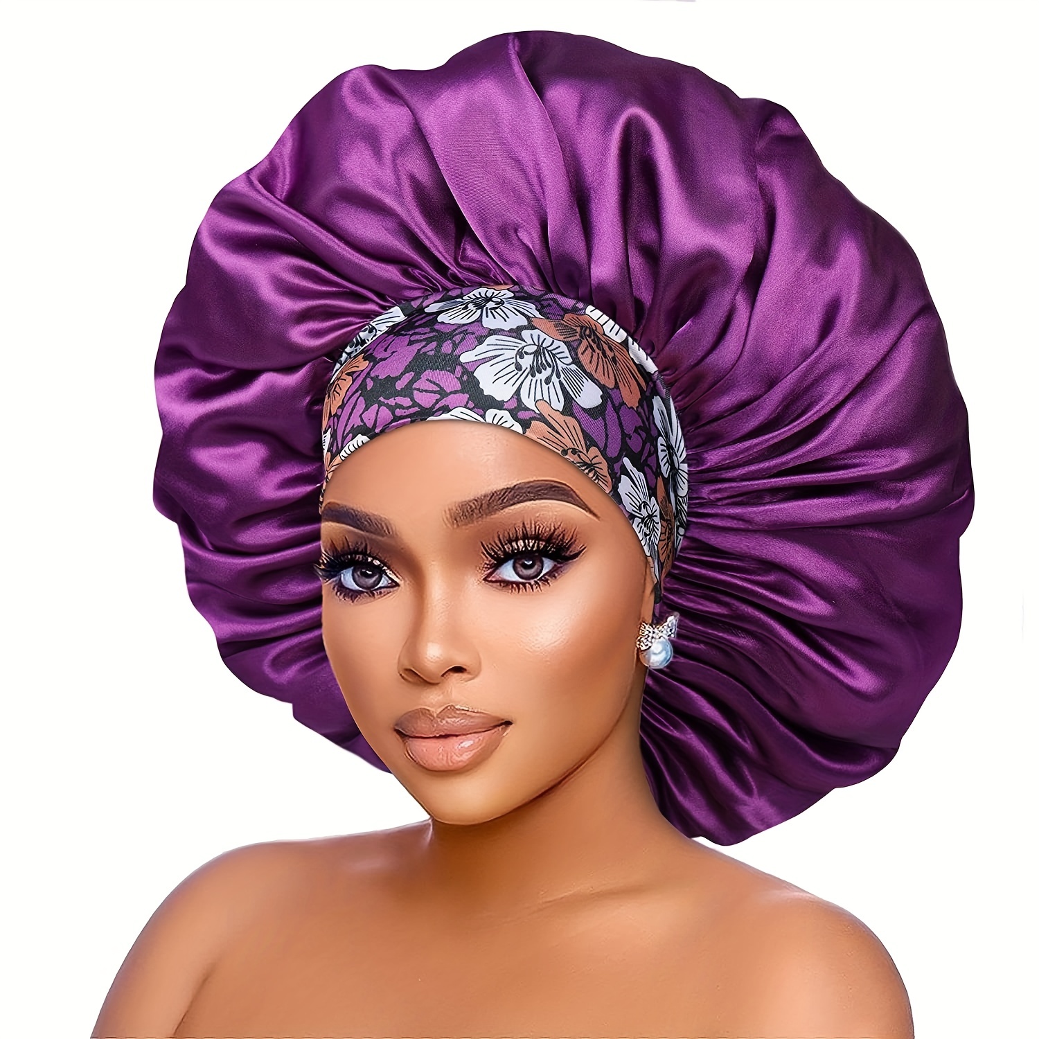 Satin Bonnet Curly Hair Sleeping Cap Floral Wide Band