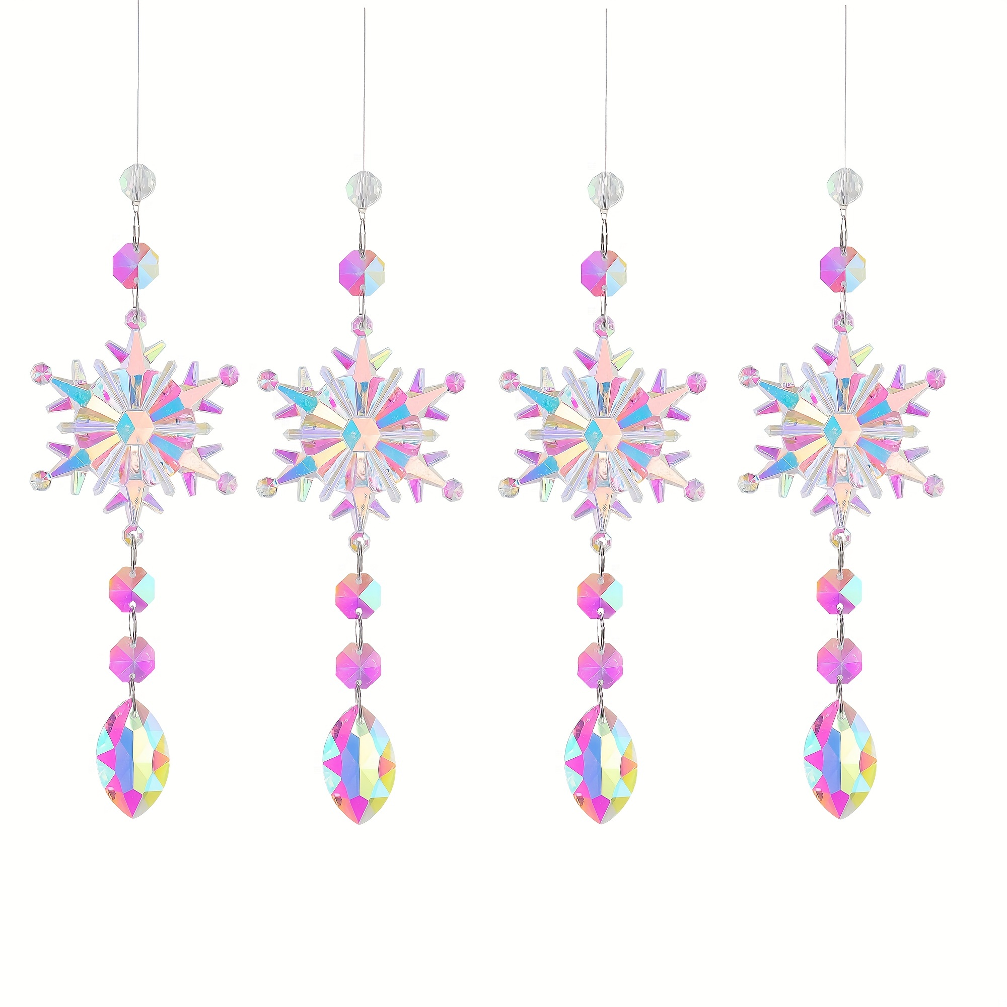 H&D 24pcs 30mm Glass Snowflake Beads DIY Suncatcher Supplies AB Color  Chandelier Replacement Faceted Crystal Beads