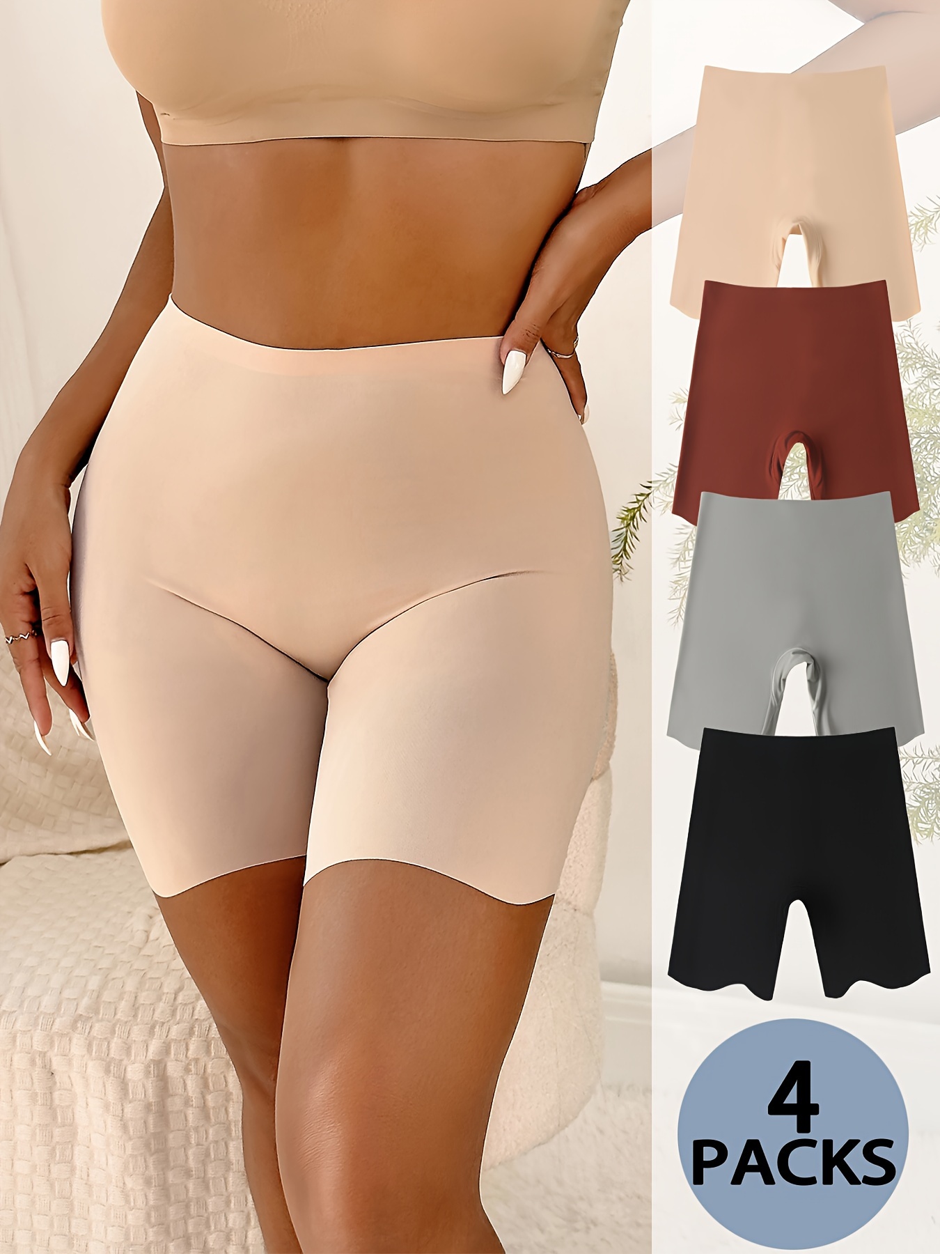 4pcs Seamless Solid Shaping Shorts, Tummy Control Compression Slimming  Shorts, Women's Underwear & Shapewear
