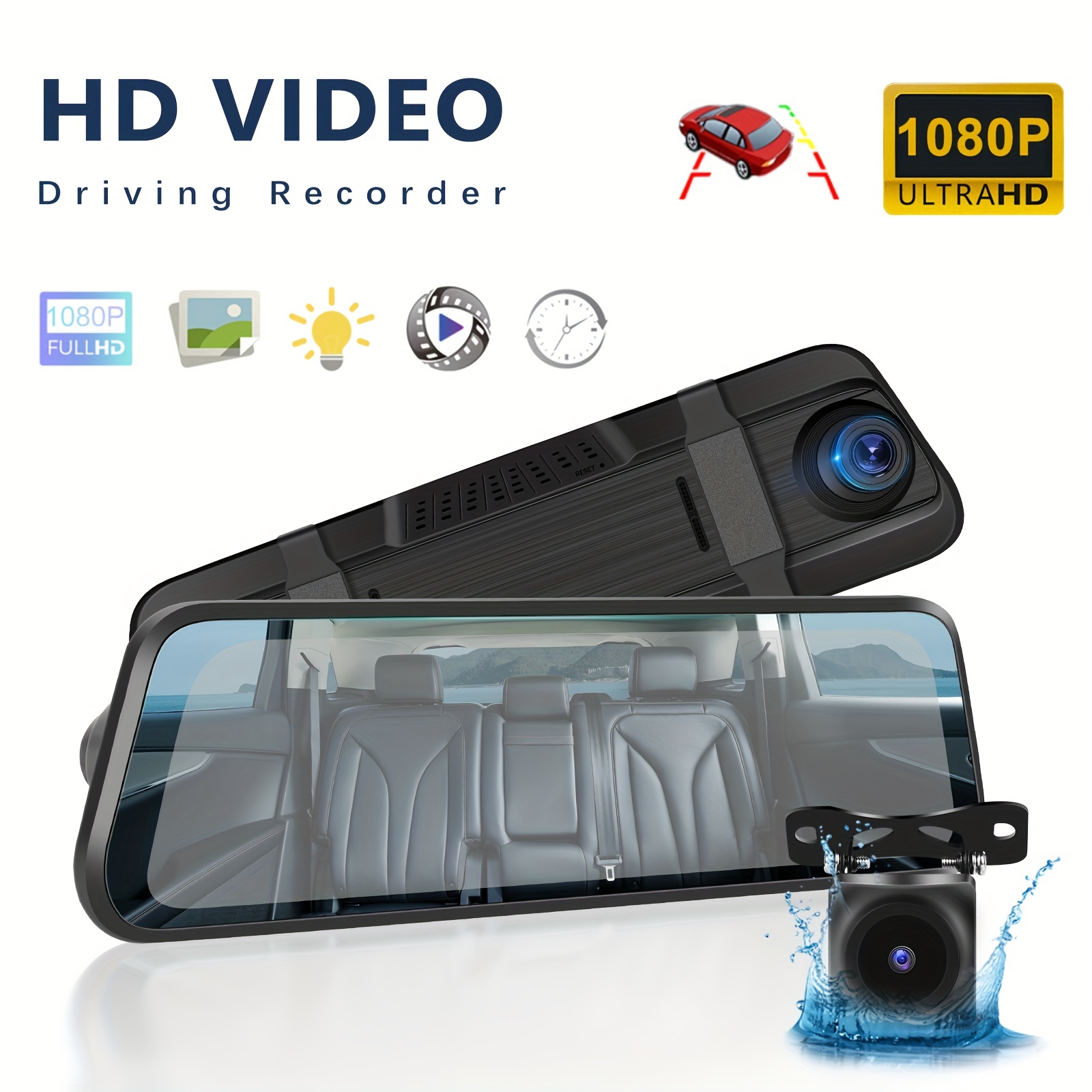 Voiture Dvr 12 pouces Dashcam Stream Media Rétroviseur 2k Vision Nocturne  Enregistreur Vidéo Auto Registrar 1080p Caméra de Tableau de bord de recul