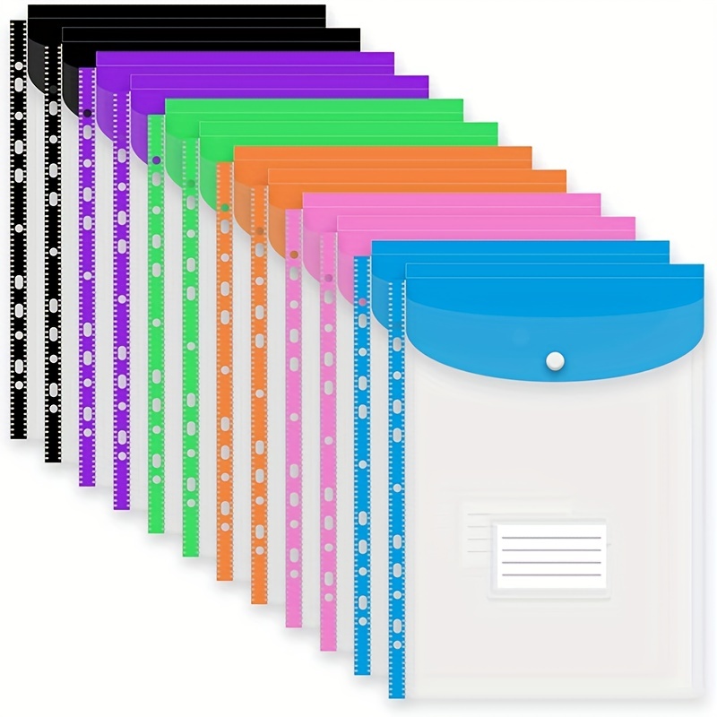 

12pcs Punched Pockets A4 Plastic Wallets A4 Folders Wallets Plastic Document Files Popper Wallets For Office Home Binders School