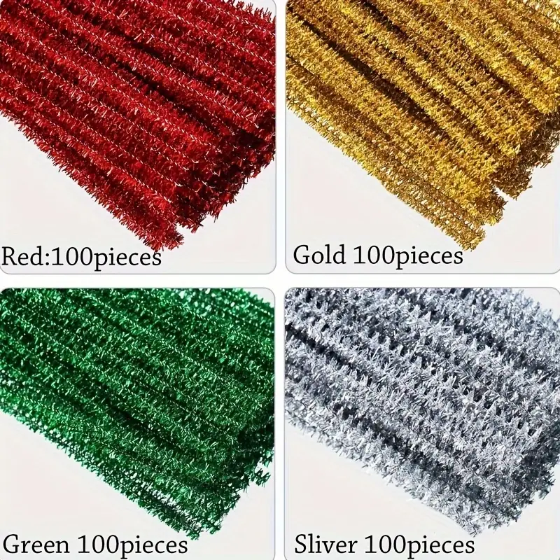 WILLBOND 400 Pieces Christmas Pipe Cleaners Craft Pipe Cleaners Glitter Chenille Stems Creative Arts Chenille Stems for DIY Craft Christmas