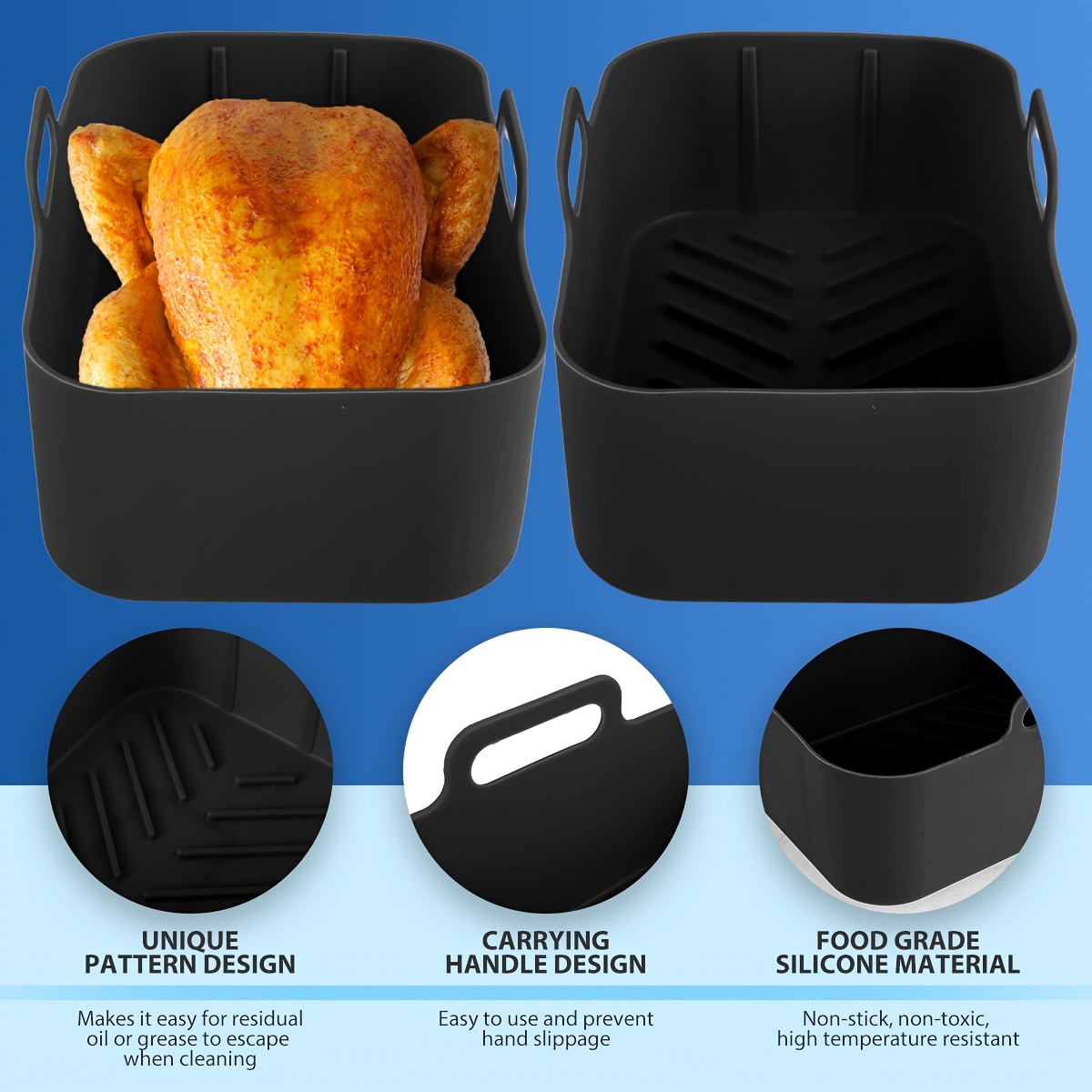 2x Air Fryer Baking Pan Silicone Pot for Ninja Liner Basket