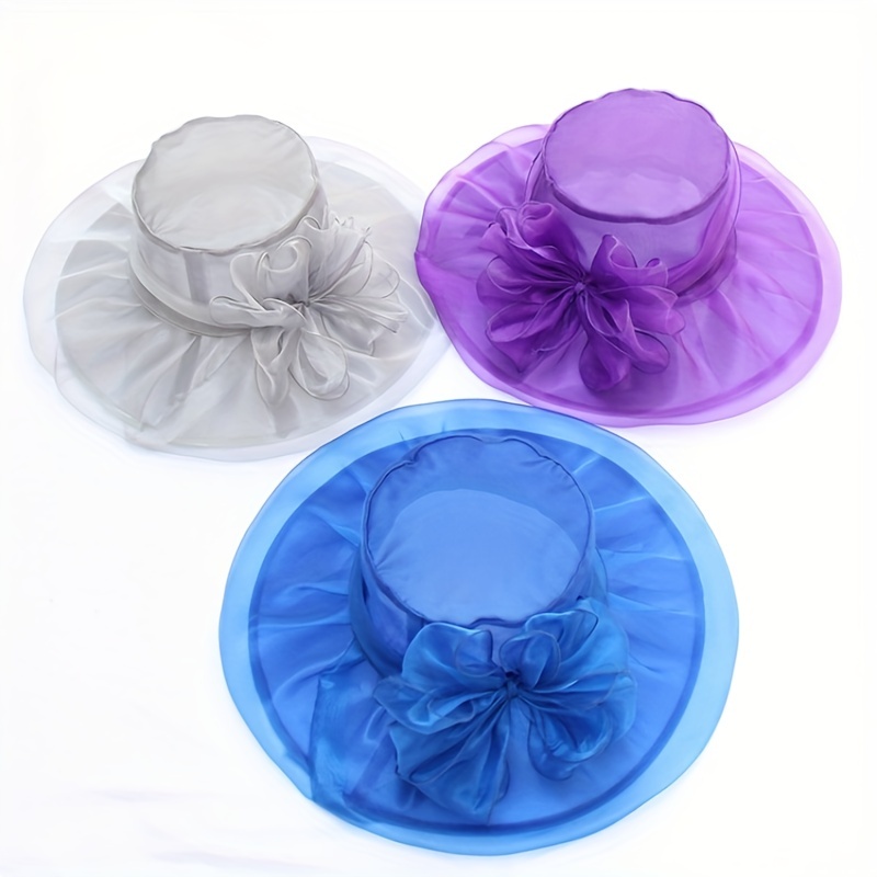 Foldable Flower Organza Sun Hat Solid Mesh Breathable Travel Beach Hats